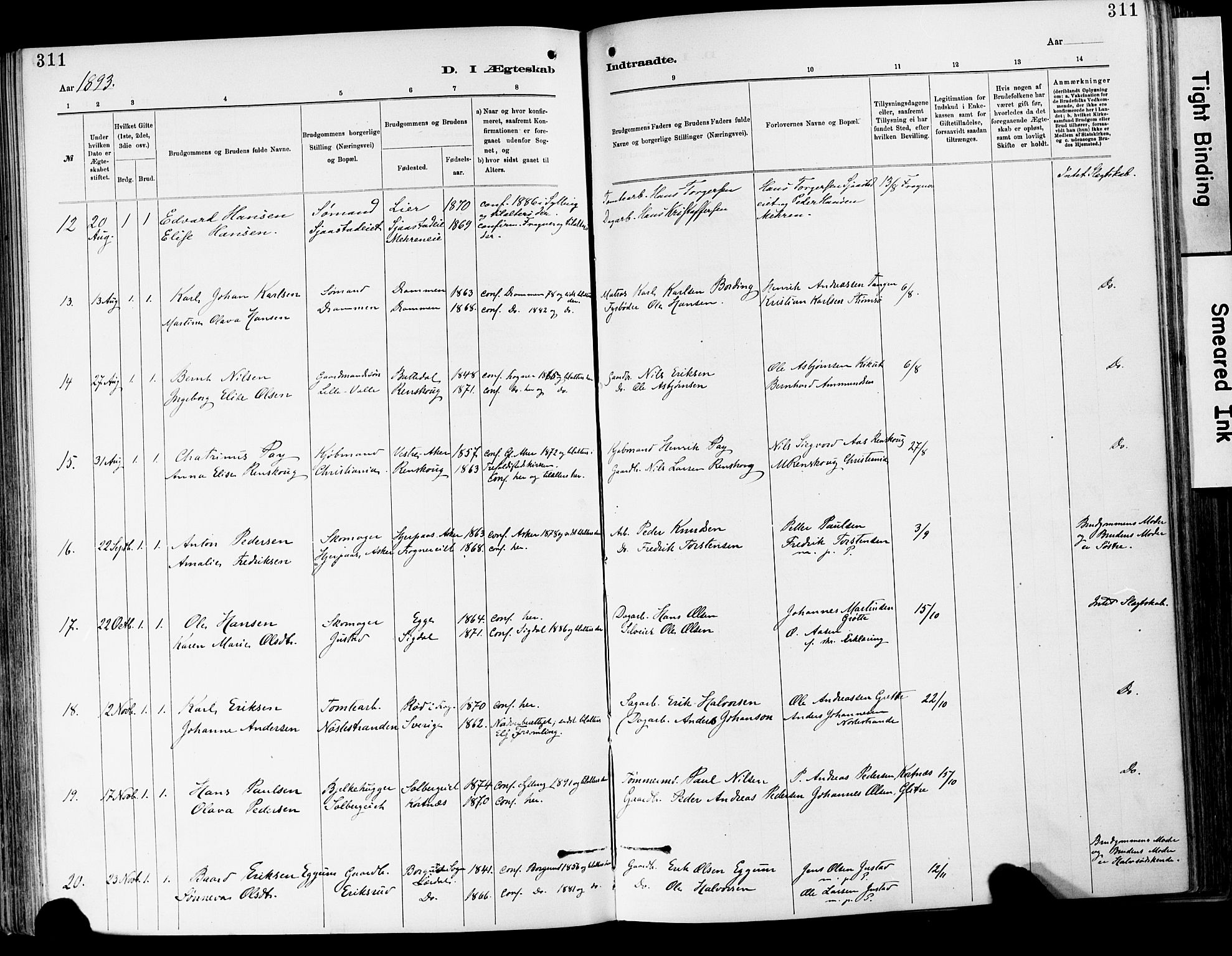 Lier kirkebøker, AV/SAKO-A-230/F/Fa/L0015: Parish register (official) no. I 15, 1883-1894, p. 311