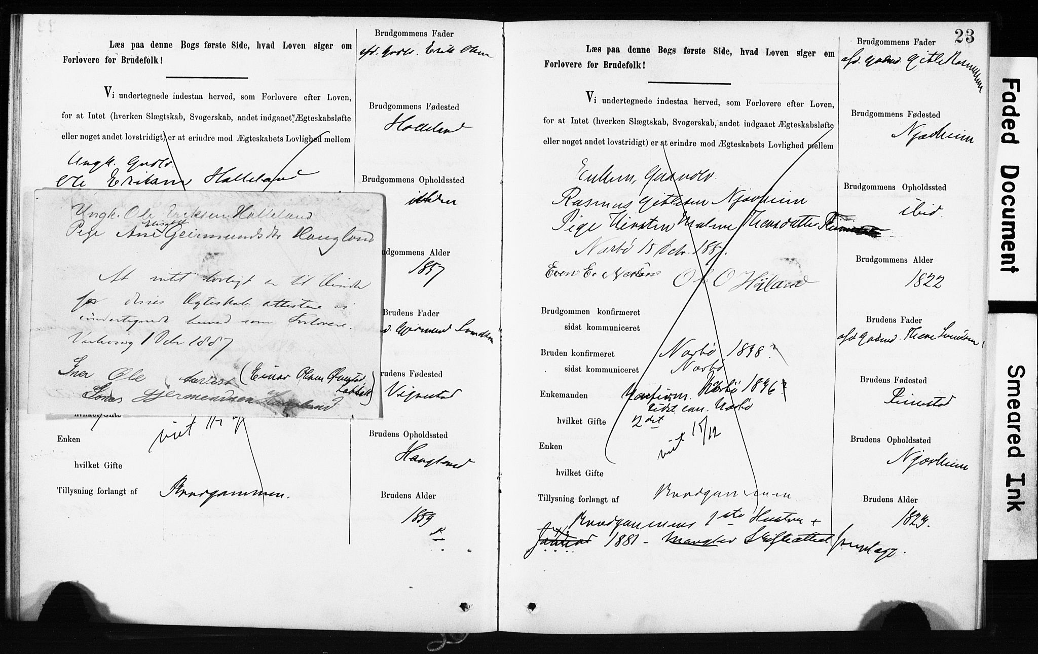 Hå sokneprestkontor, SAST/A-101801/001/705BA/L0001: Banns register no. 705BA1, 1886-1890, p. 23