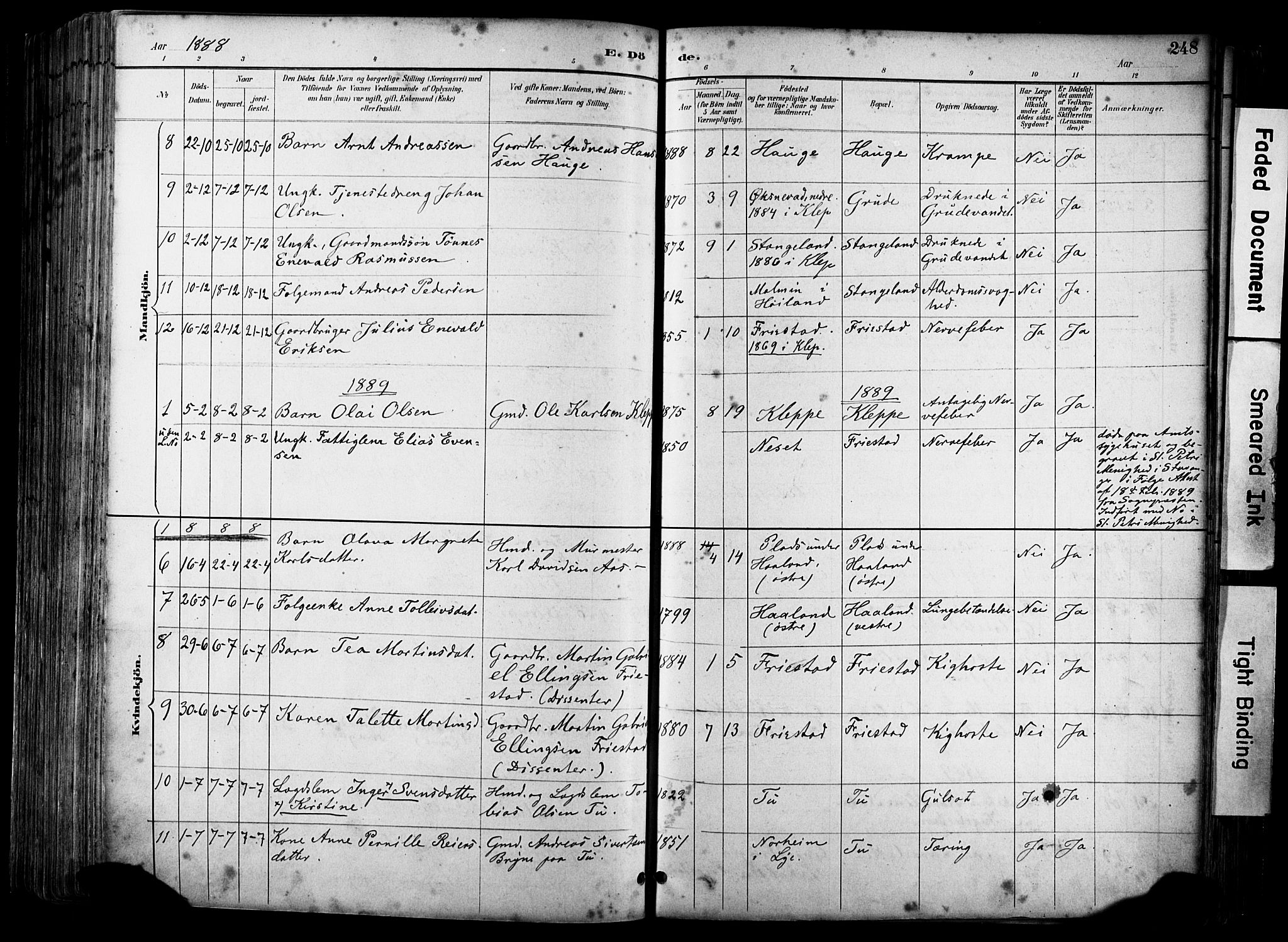 Klepp sokneprestkontor, SAST/A-101803/001/3/30BA/L0009: Parish register (official) no. A 7, 1886-1915, p. 248