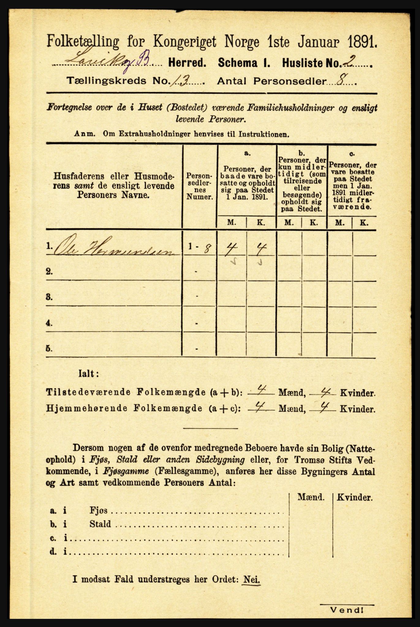 RA, 1891 census for 1415 Lavik og Brekke, 1891, p. 2493