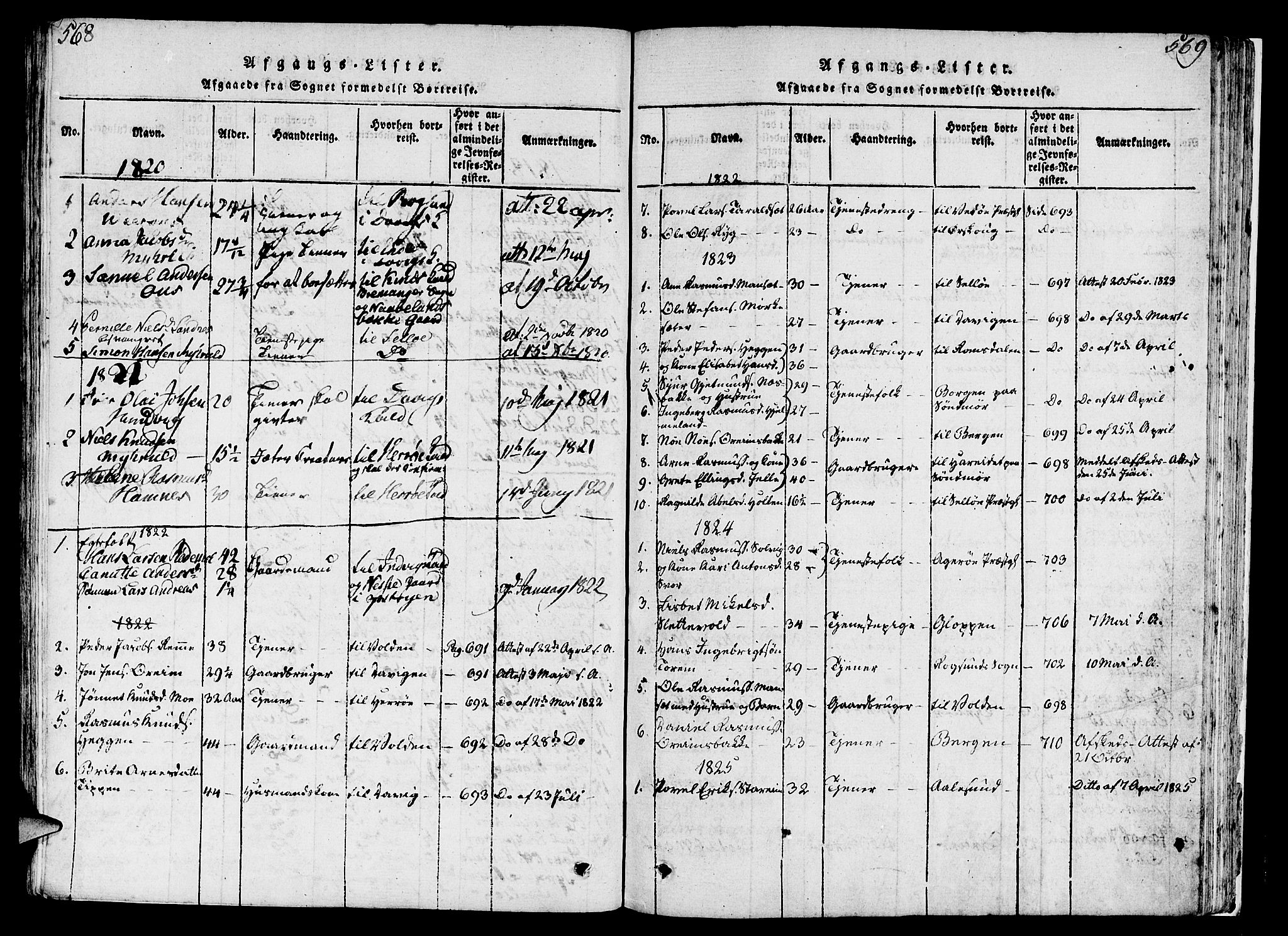 Eid sokneprestembete, SAB/A-82301/H/Haa/Haaa/L0005: Parish register (official) no. A 5, 1816-1830, p. 568-569