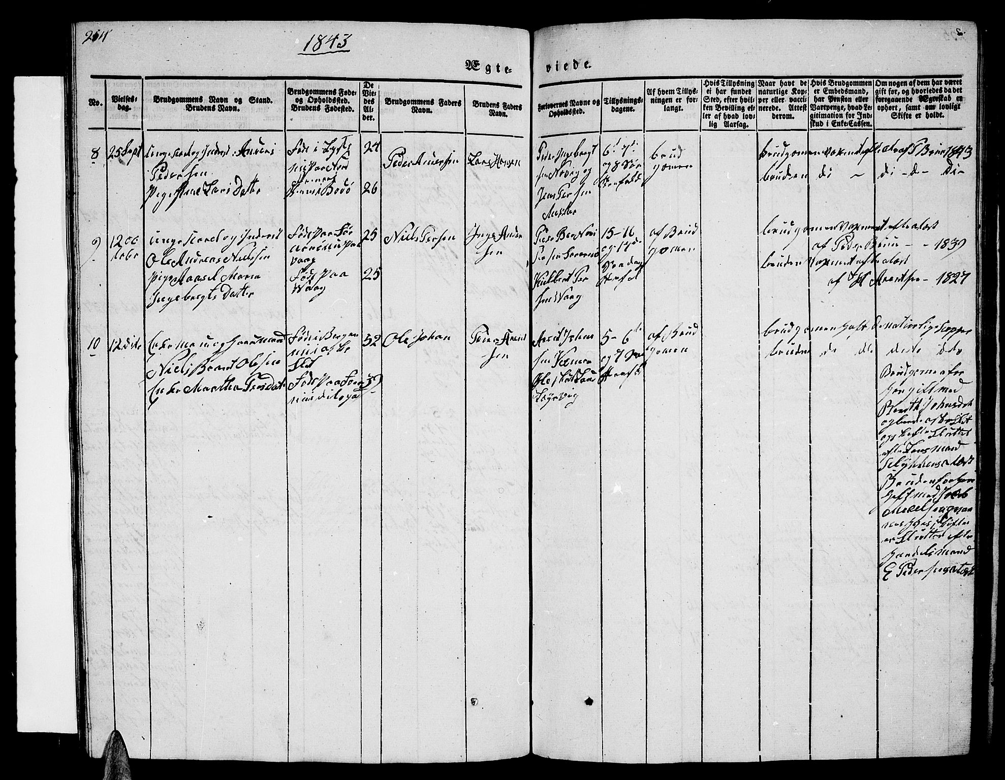 Ministerialprotokoller, klokkerbøker og fødselsregistre - Nordland, AV/SAT-A-1459/805/L0106: Parish register (copy) no. 805C02, 1841-1861, p. 254