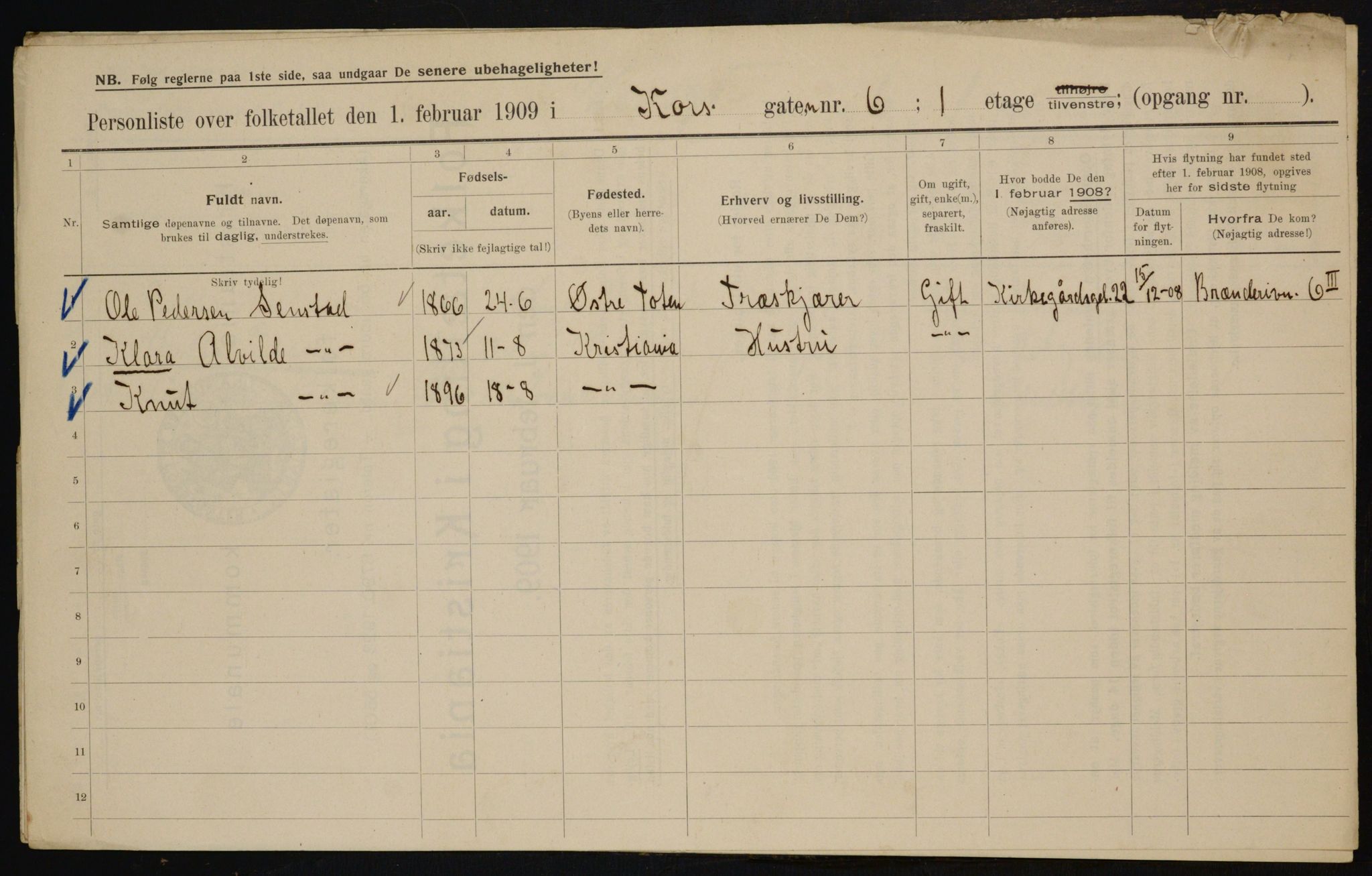 OBA, Municipal Census 1909 for Kristiania, 1909, p. 49040