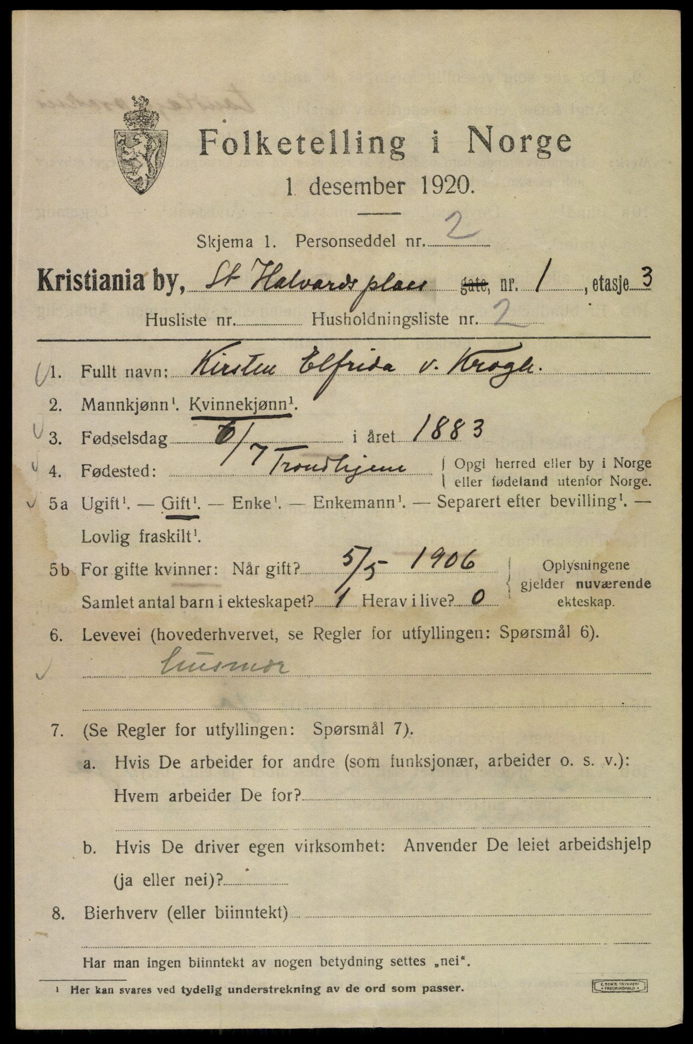 SAO, 1920 census for Kristiania, 1920, p. 534027