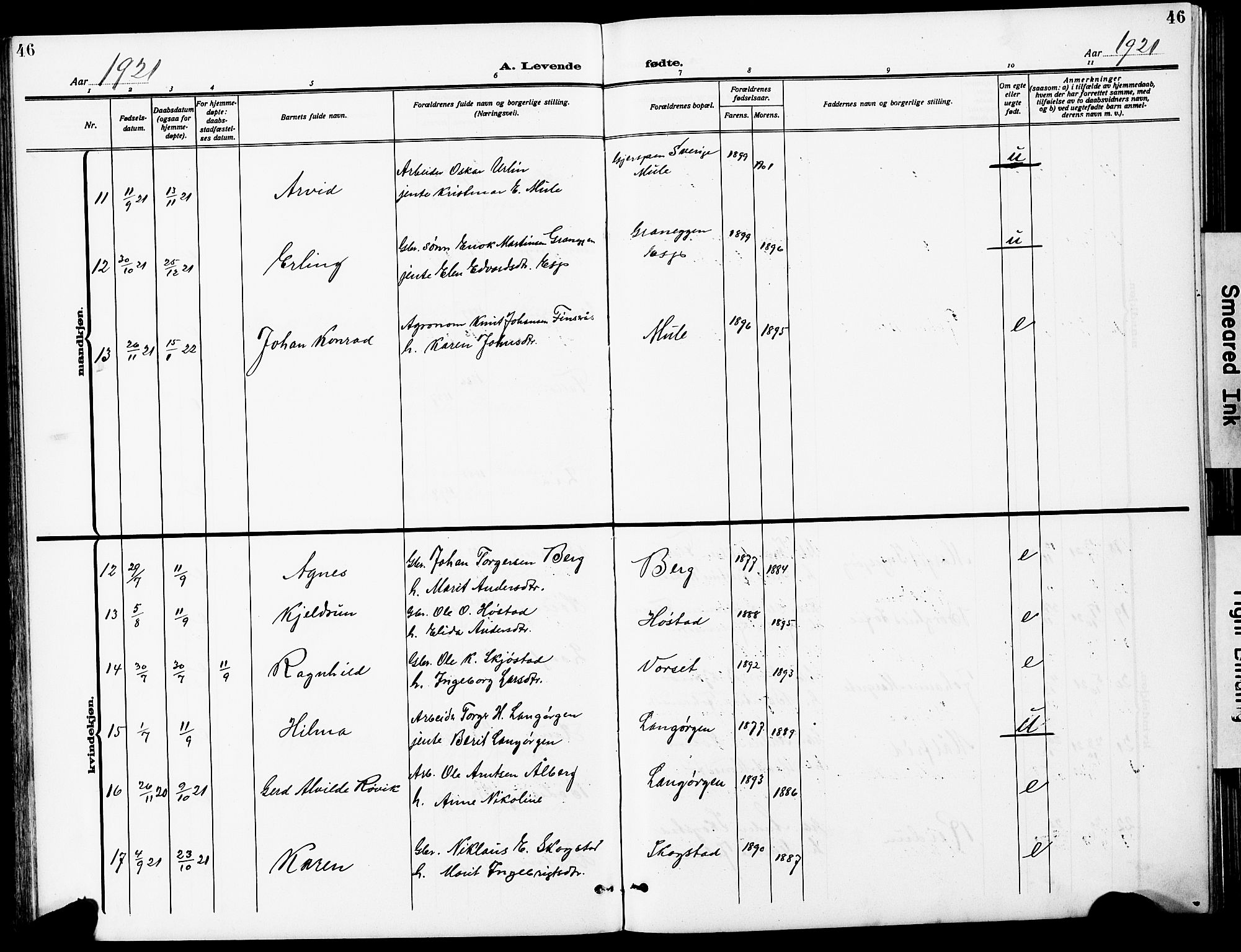 Ministerialprotokoller, klokkerbøker og fødselsregistre - Sør-Trøndelag, SAT/A-1456/612/L0388: Parish register (copy) no. 612C04, 1909-1929, p. 46