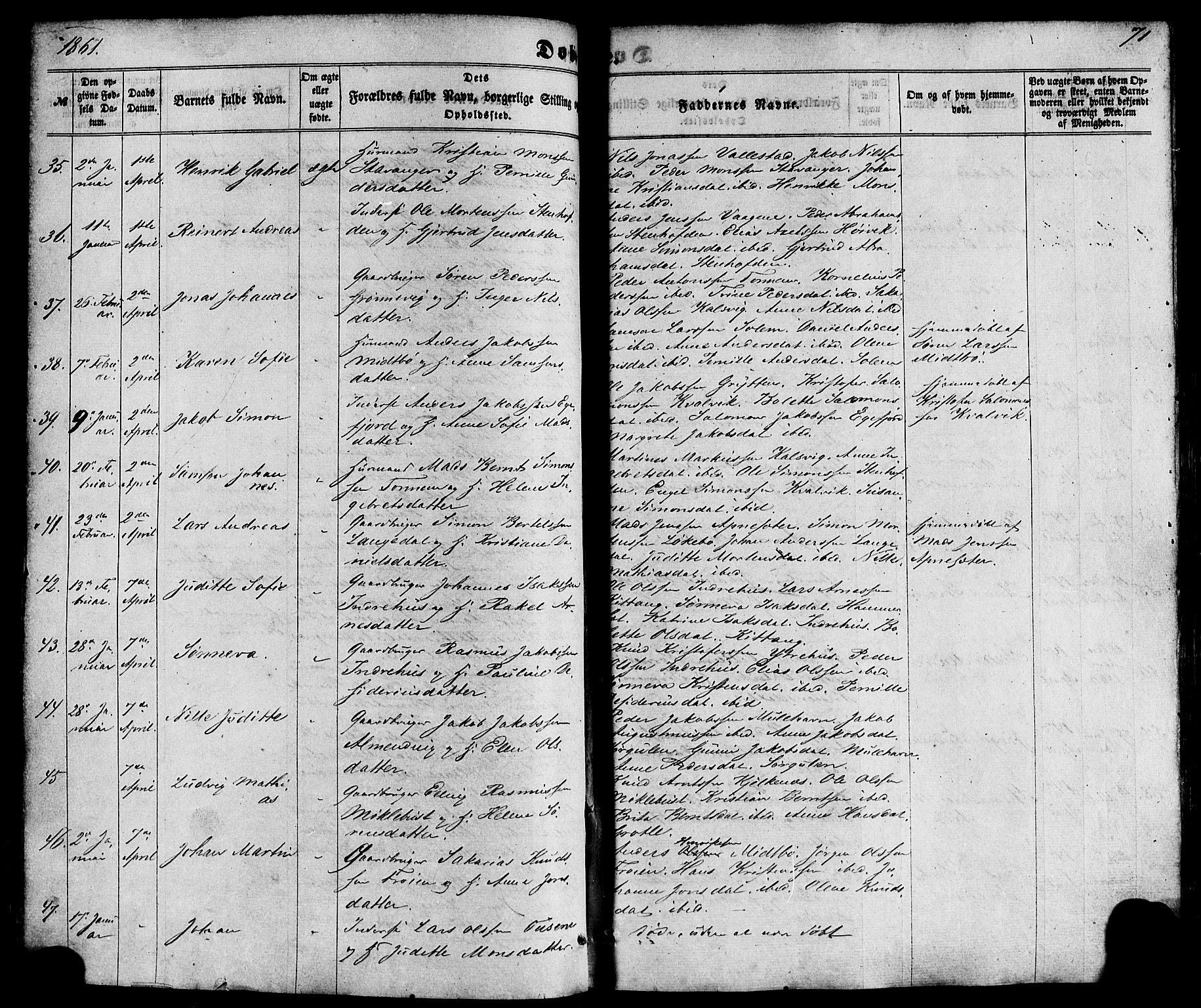 Kinn sokneprestembete, AV/SAB-A-80801/H/Haa/Haaa/L0006: Parish register (official) no. A 6, 1857-1885, p. 71