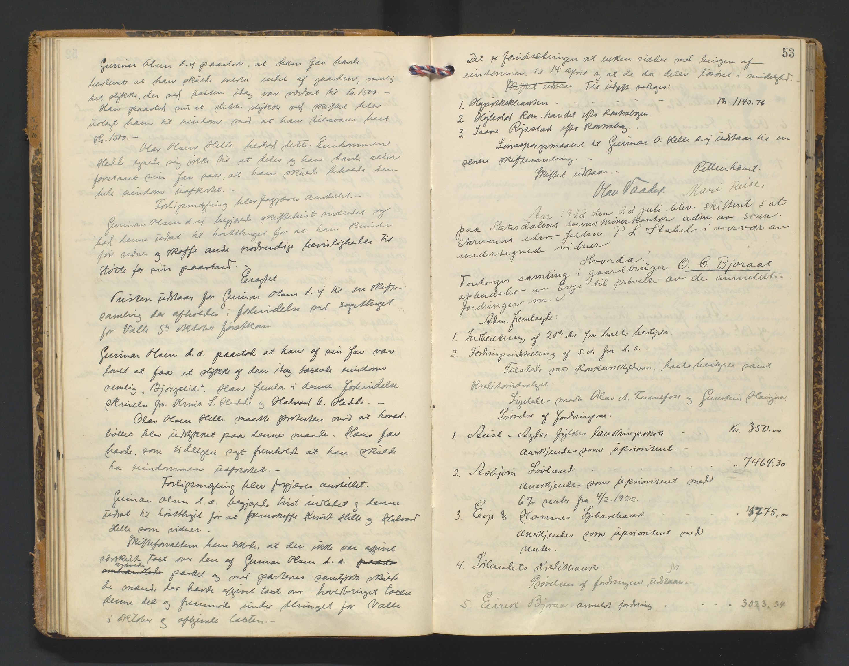 Setesdal sorenskriveri, AV/SAK-1221-0011/H/Hc/L0040: Skifteforhandlingsprotokoll nr 12, 1920-1927, p. 53