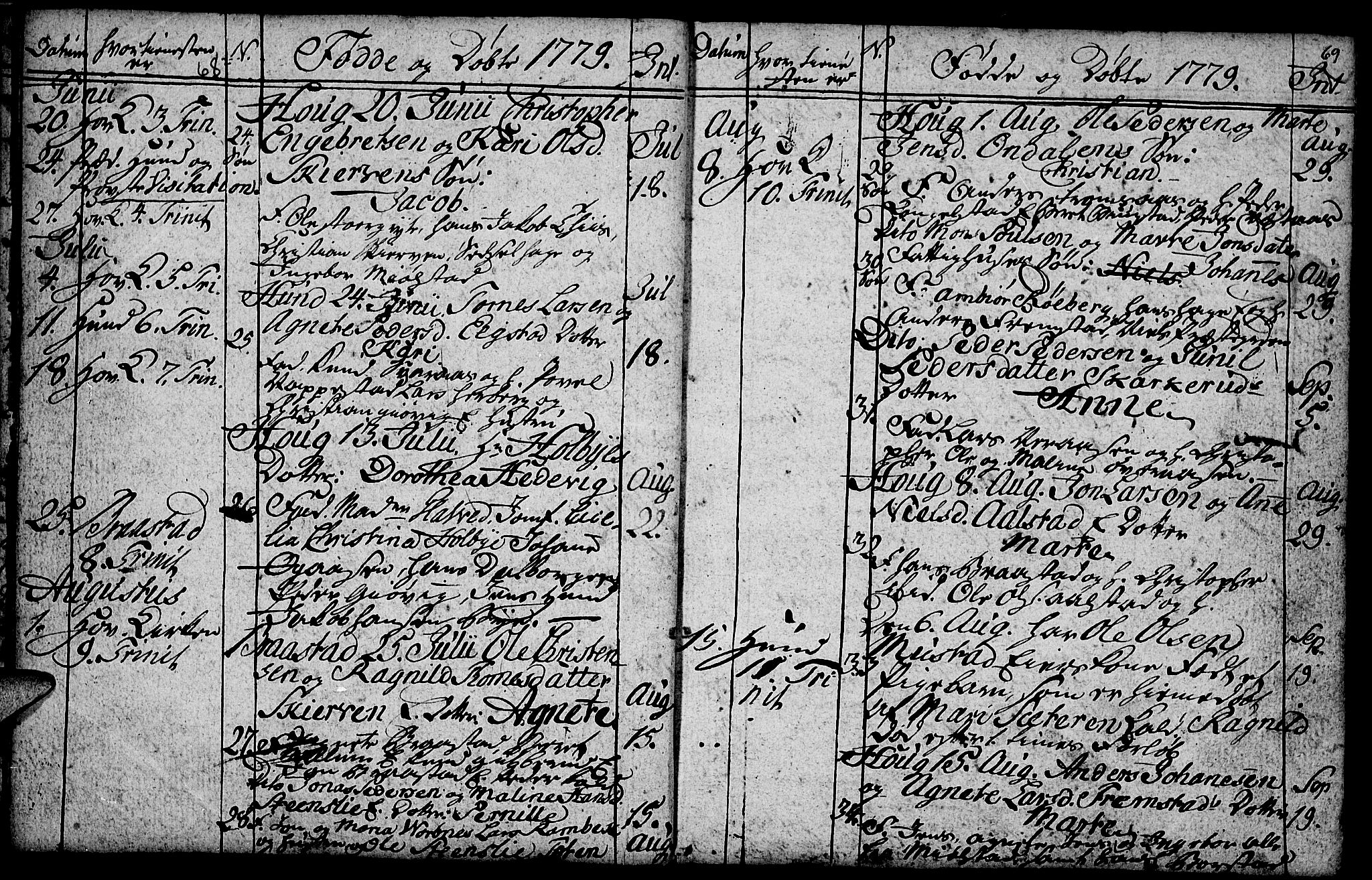 Vardal prestekontor, SAH/PREST-100/H/Ha/Hab/L0001: Parish register (copy) no. 1, 1771-1790, p. 68-69