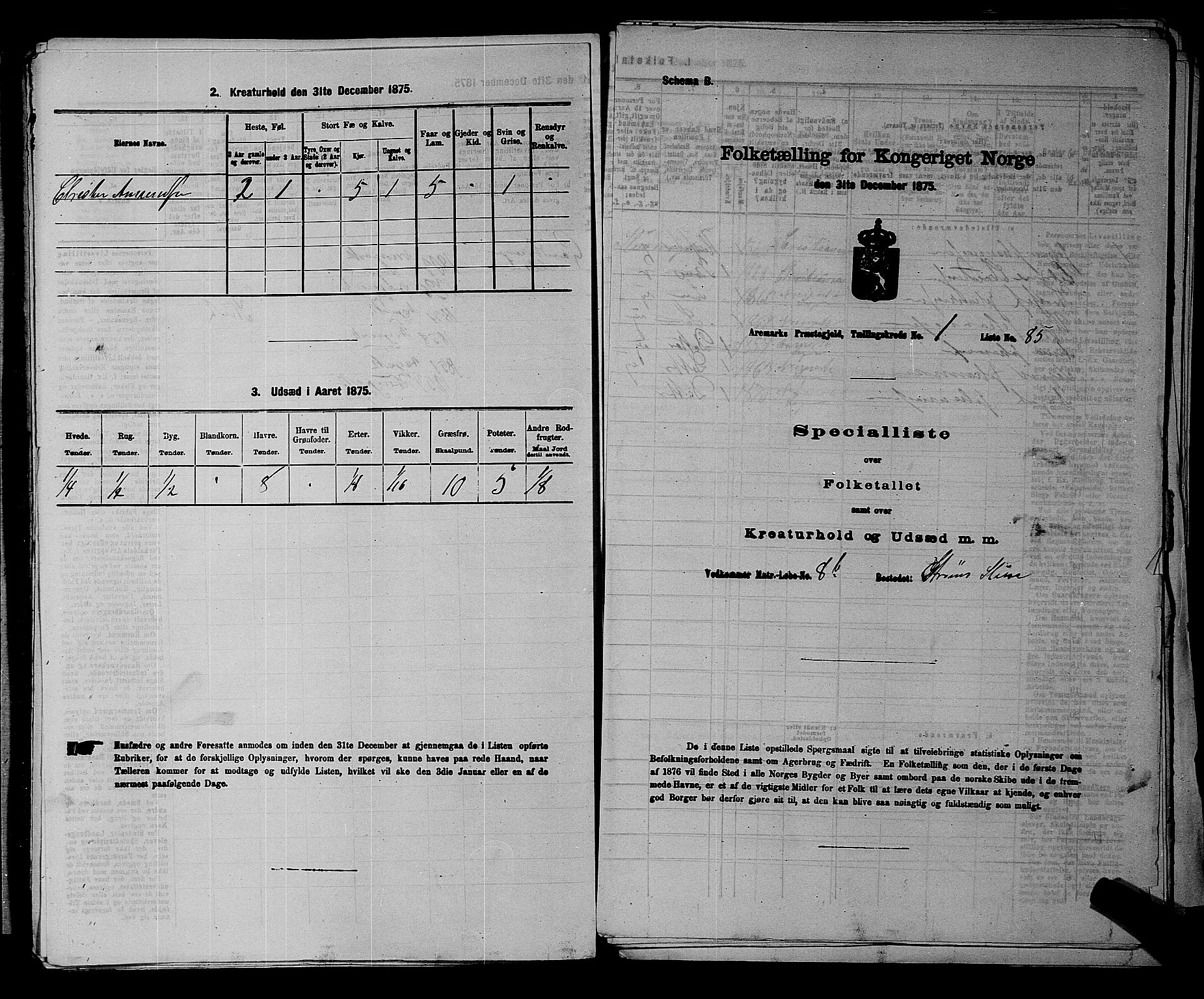 RA, 1875 census for 0118P Aremark, 1875, p. 98