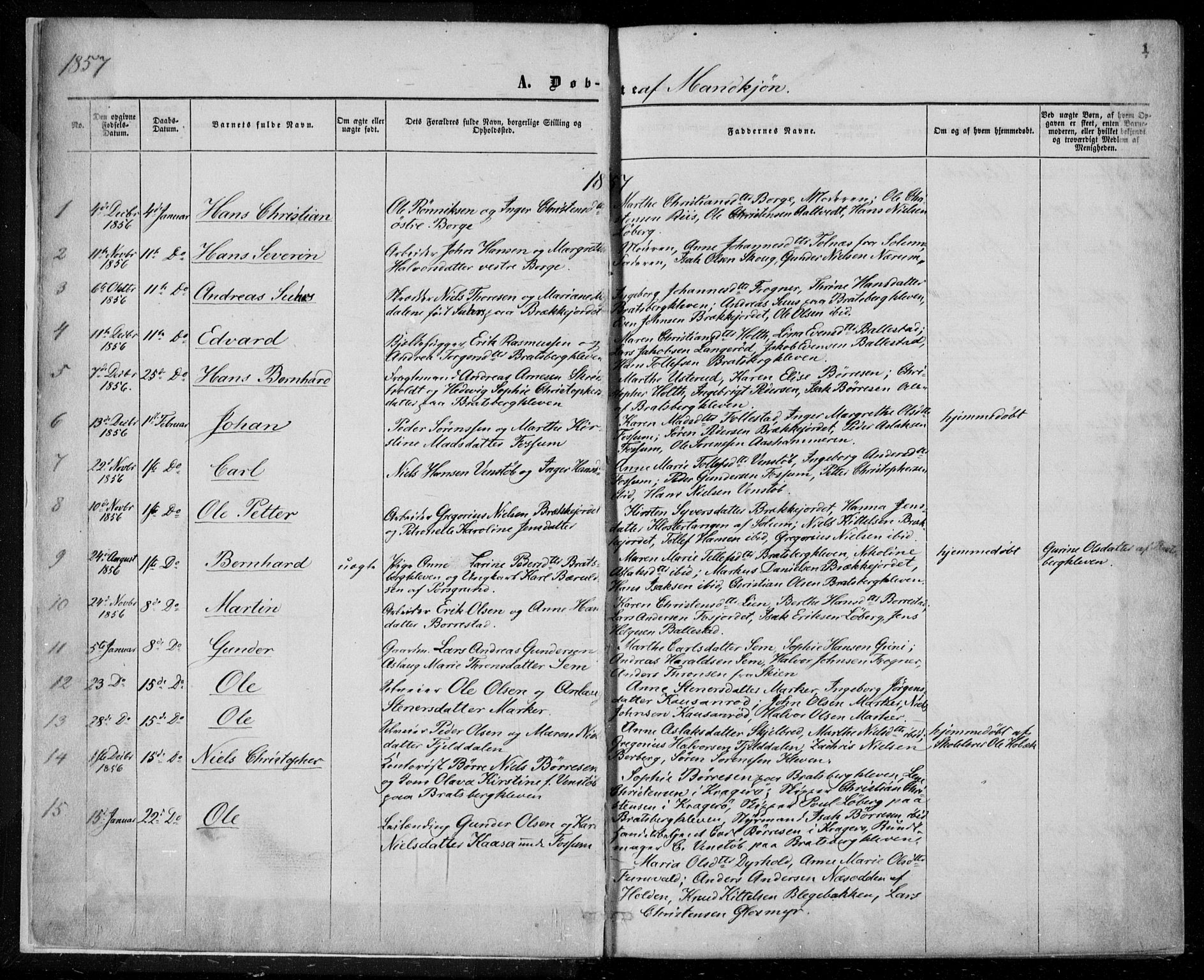 Gjerpen kirkebøker, SAKO/A-265/F/Fa/L0008a: Parish register (official) no. I 8A, 1857-1871, p. 1