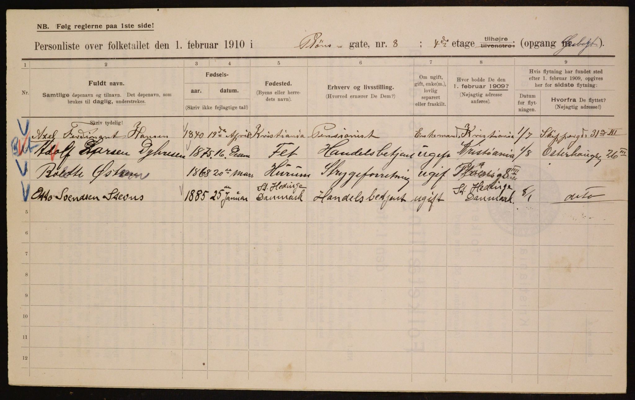 OBA, Municipal Census 1910 for Kristiania, 1910, p. 77646