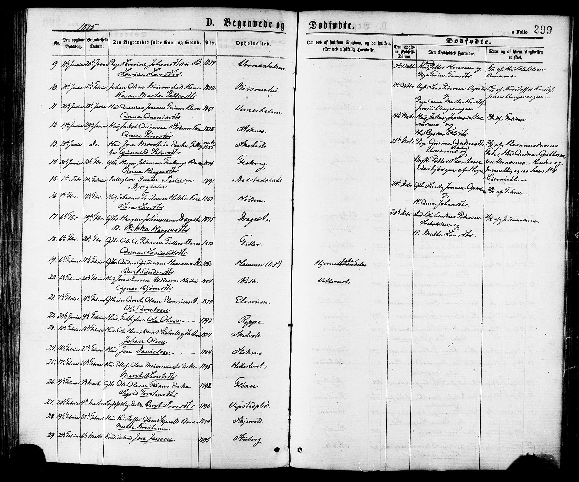 Ministerialprotokoller, klokkerbøker og fødselsregistre - Nord-Trøndelag, AV/SAT-A-1458/709/L0076: Parish register (official) no. 709A16, 1871-1879, p. 299