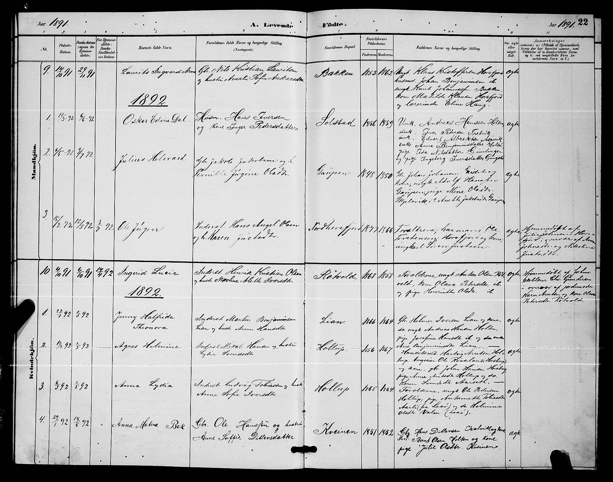 Ministerialprotokoller, klokkerbøker og fødselsregistre - Nordland, AV/SAT-A-1459/811/L0169: Parish register (copy) no. 811C01, 1884-1894, p. 22