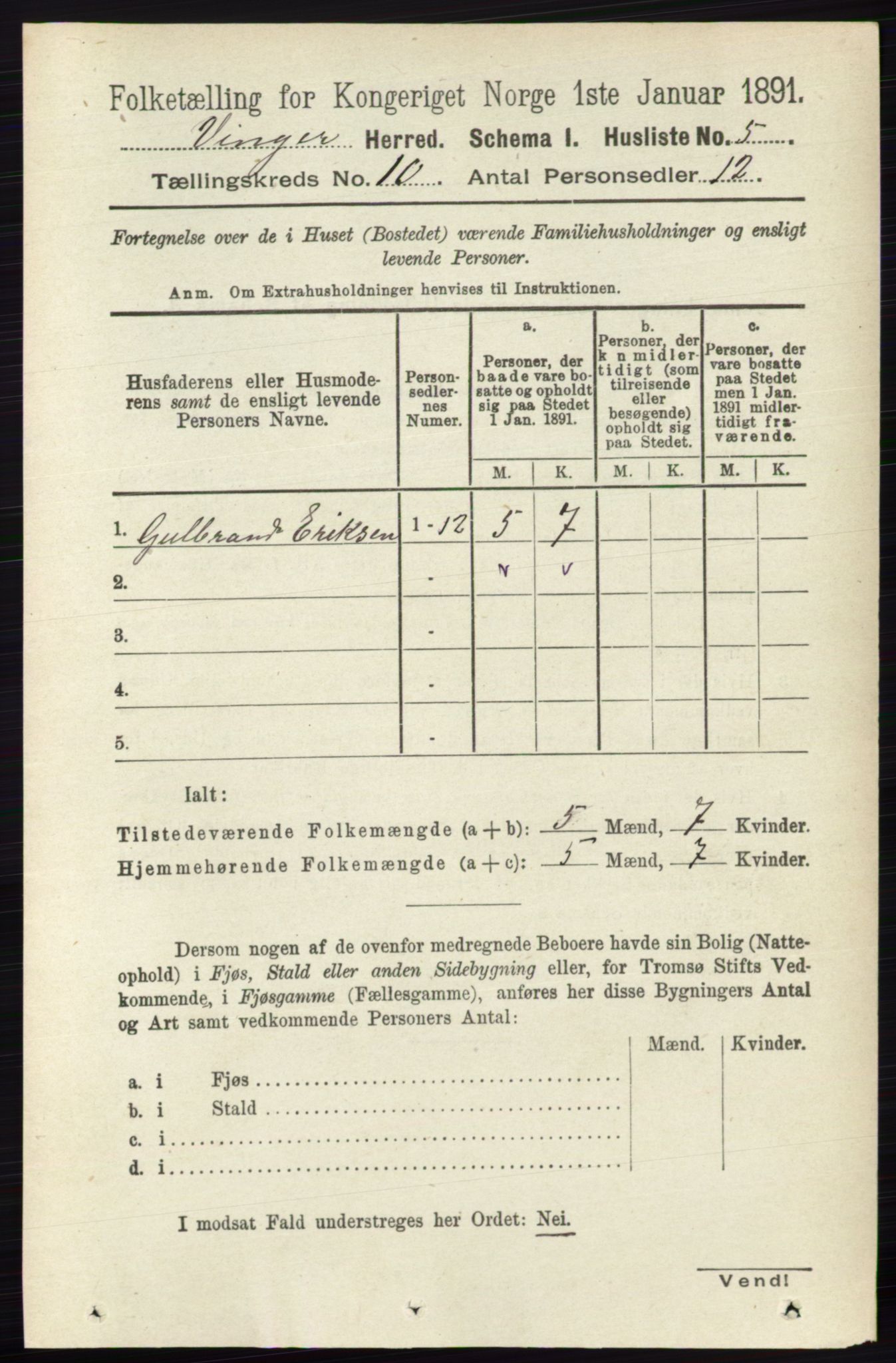 RA, 1891 census for 0421 Vinger, 1891, p. 4814