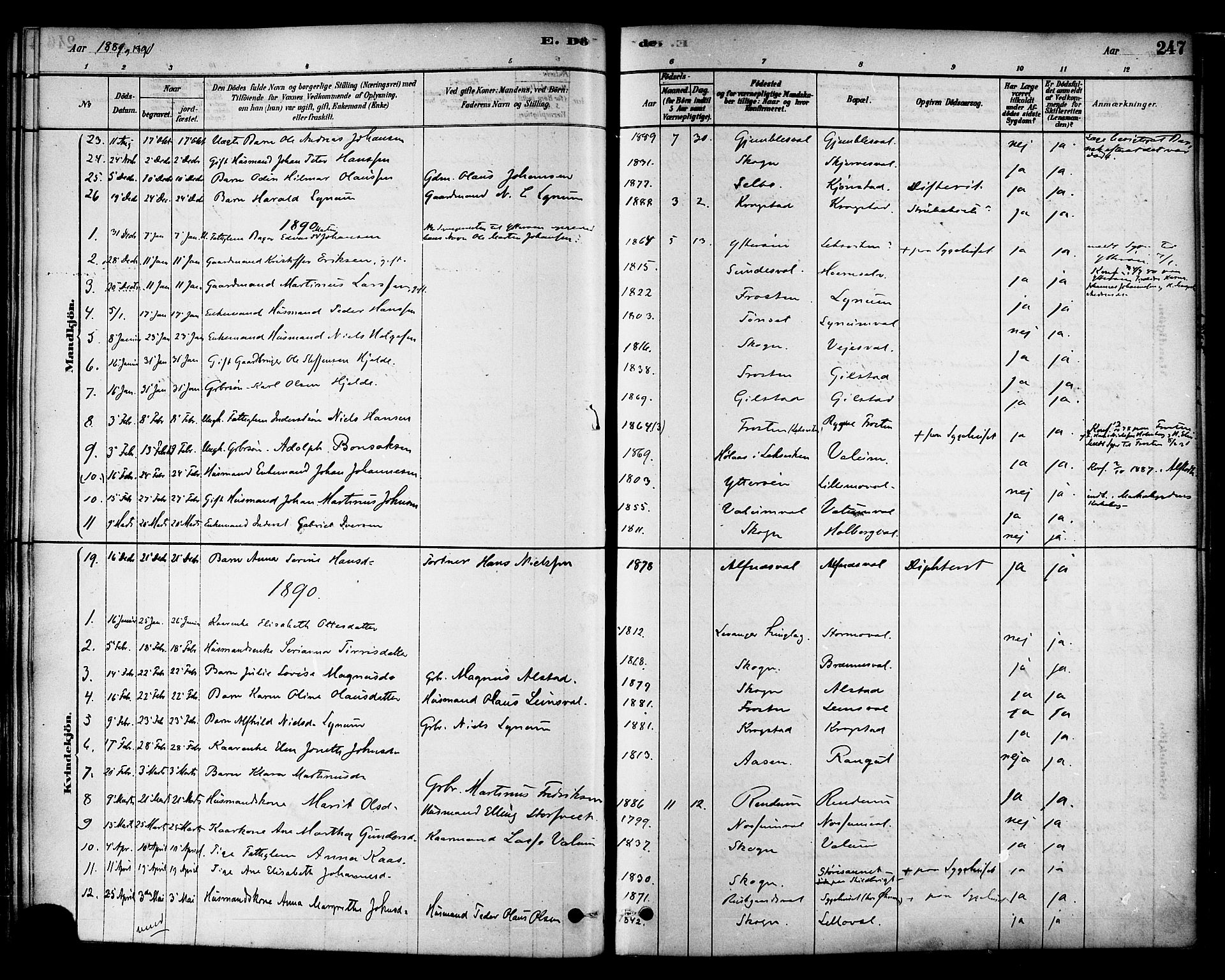 Ministerialprotokoller, klokkerbøker og fødselsregistre - Nord-Trøndelag, SAT/A-1458/717/L0159: Parish register (official) no. 717A09, 1878-1898, p. 247