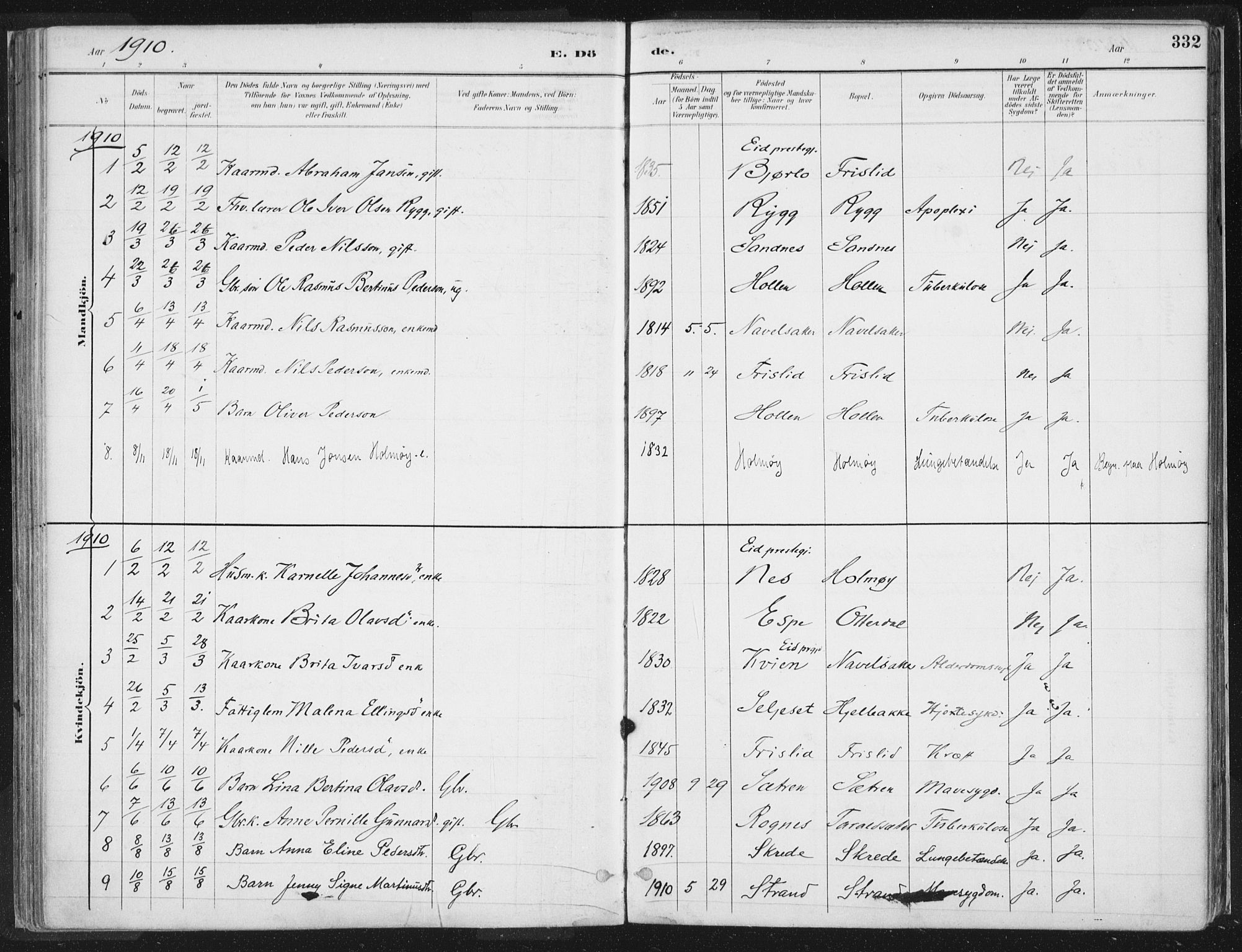 Hornindal sokneprestembete, AV/SAB-A-82401/H/Haa/Haaa/L0003/0002: Parish register (official) no. A 3B, 1885-1917, p. 332