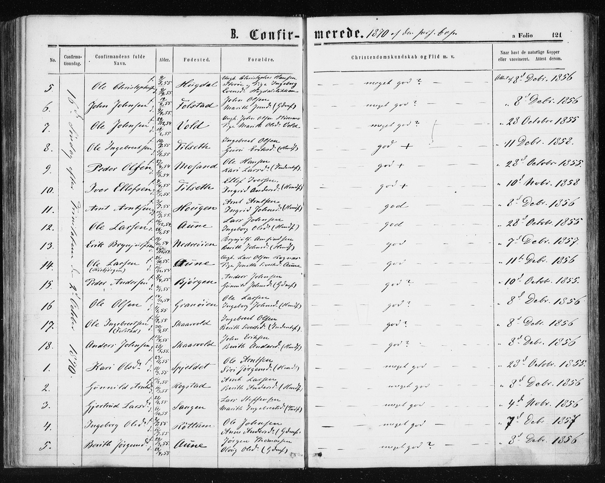 Ministerialprotokoller, klokkerbøker og fødselsregistre - Sør-Trøndelag, SAT/A-1456/687/L1001: Parish register (official) no. 687A07, 1863-1878, p. 121