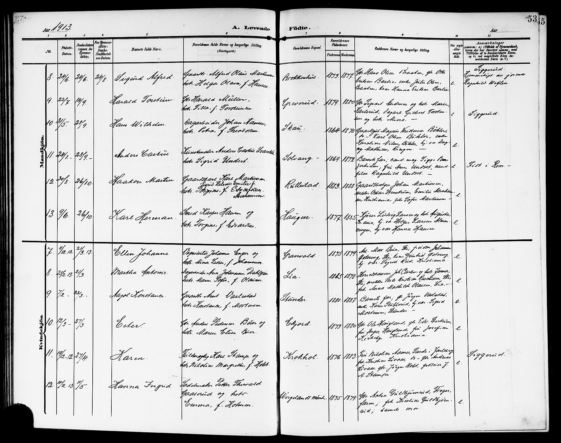 Kråkstad prestekontor Kirkebøker, AV/SAO-A-10125a/G/Gb/L0001: Parish register (copy) no. II 1, 1905-1920, p. 53