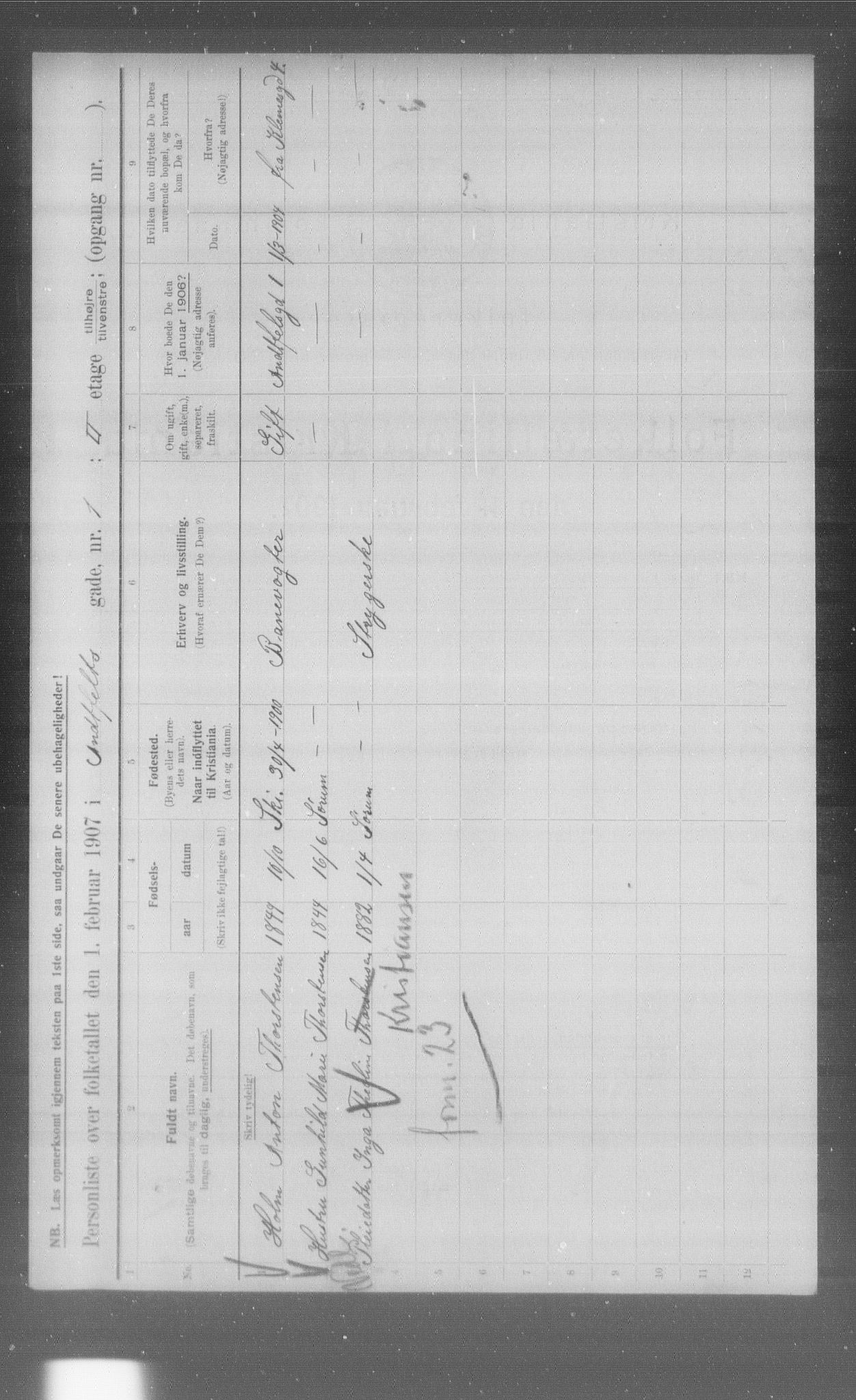 OBA, Municipal Census 1907 for Kristiania, 1907, p. 610