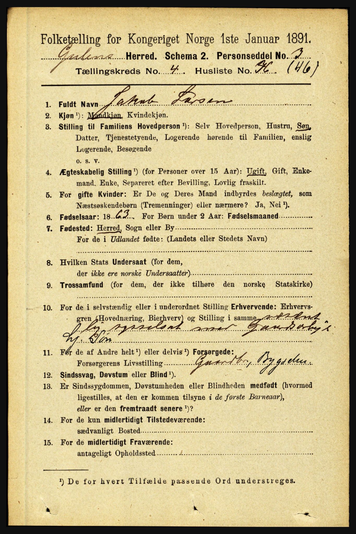 RA, 1891 census for 1411 Gulen, 1891, p. 1546