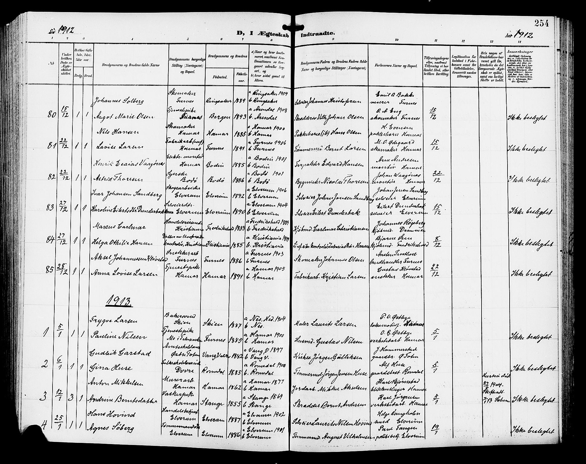 Hamar prestekontor, AV/SAH-DOMPH-002/H/Ha/Hab/L0001: Parish register (copy) no. 1, 1899-1914, p. 254