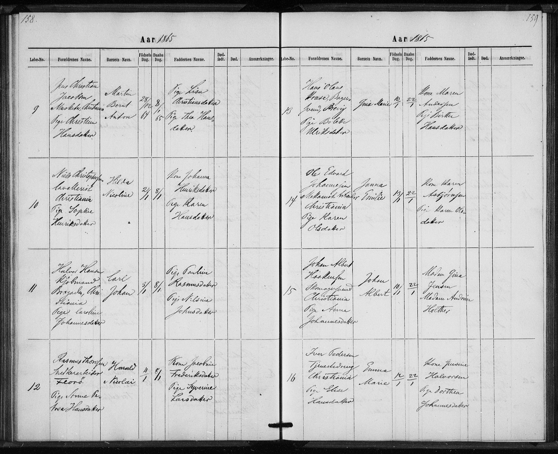 Rikshospitalet prestekontor Kirkebøker, AV/SAO-A-10309b/K/L0002/0002: Baptism register no. 2.2, 1860-1868, p. 158-159
