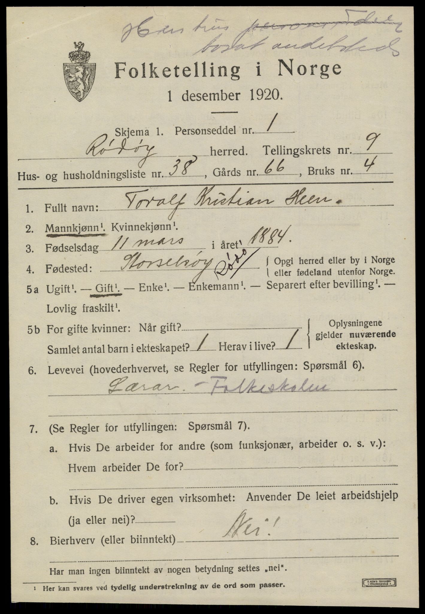 SAT, 1920 census for Rødøy, 1920, p. 5594