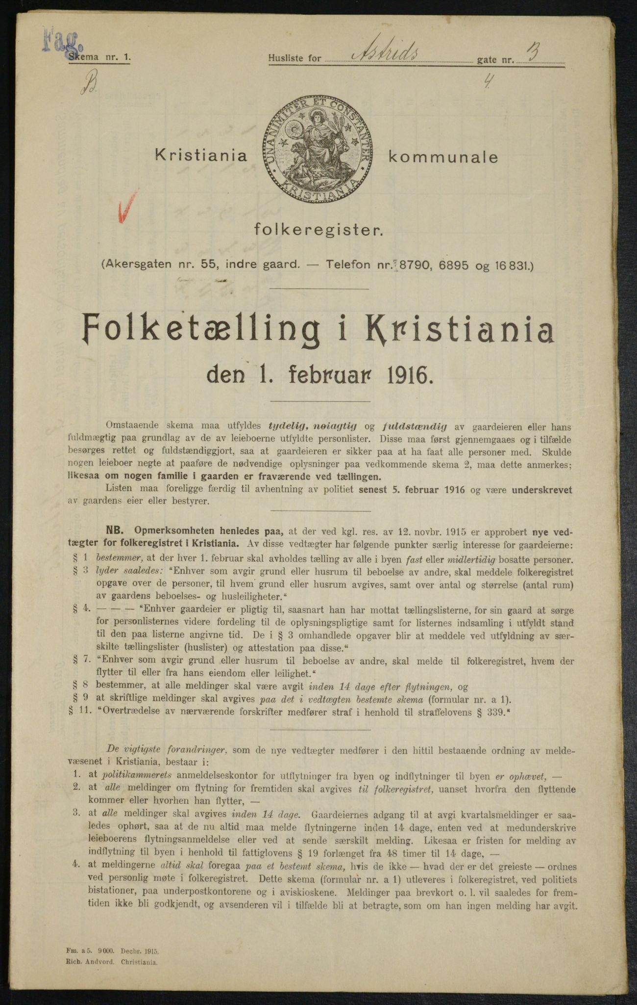 OBA, Municipal Census 1916 for Kristiania, 1916, p. 17200