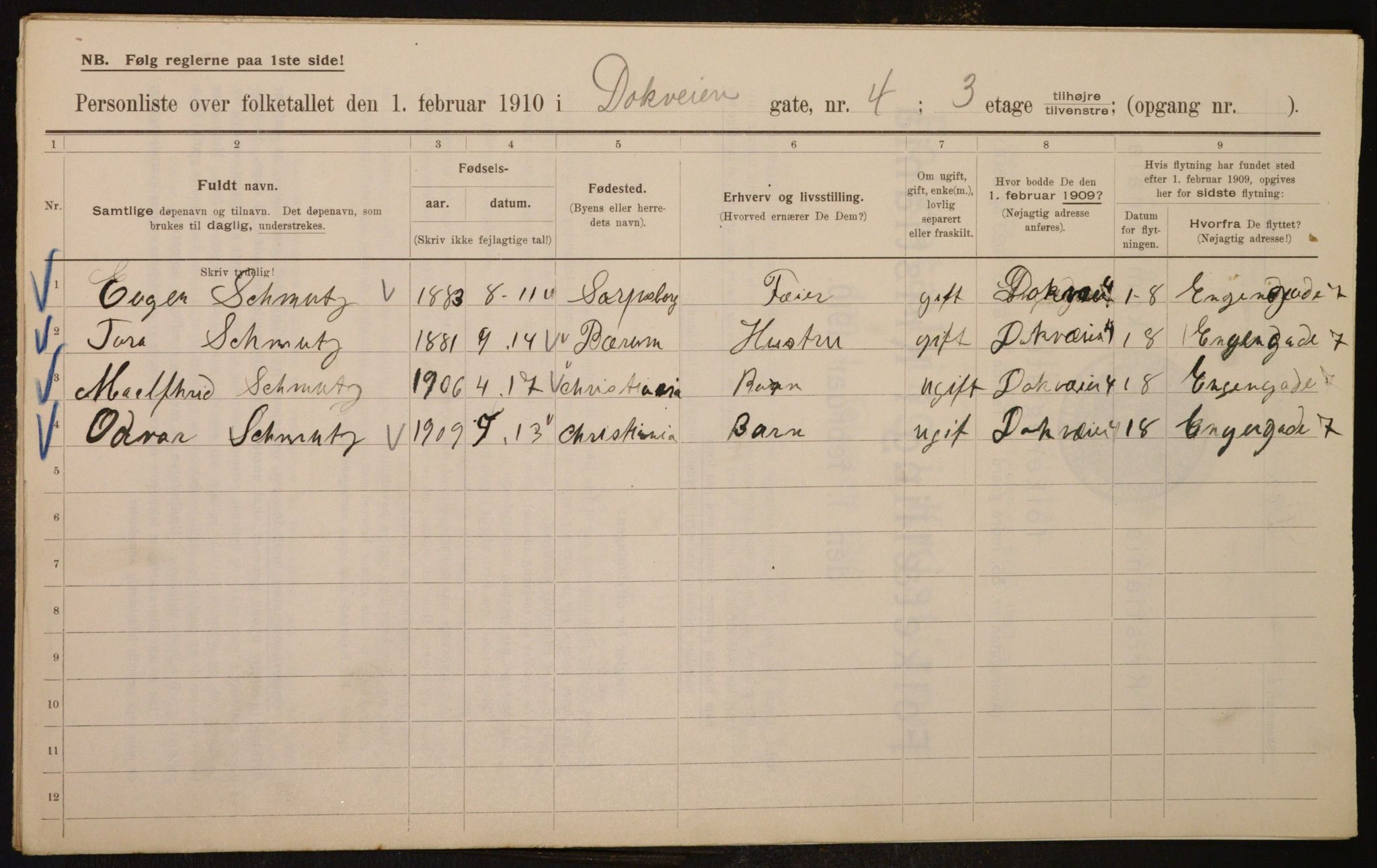 OBA, Municipal Census 1910 for Kristiania, 1910, p. 15167