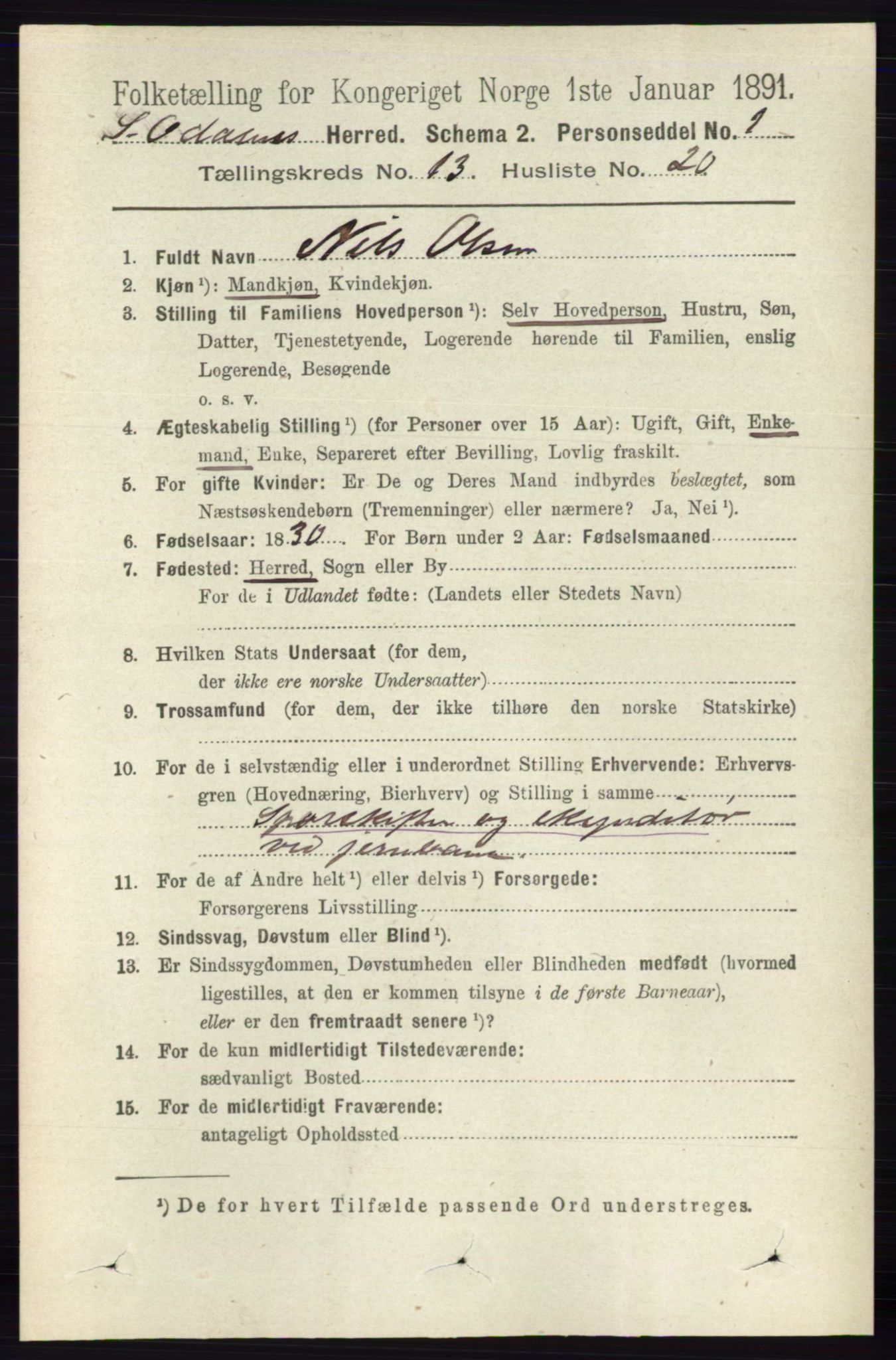 RA, 1891 census for 0419 Sør-Odal, 1891, p. 5700