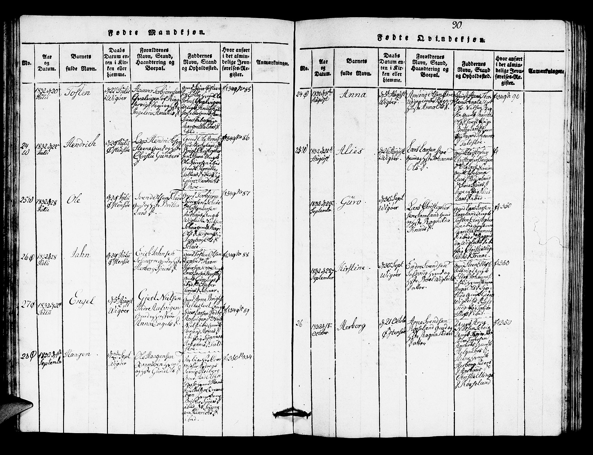 Kvam sokneprestembete, AV/SAB-A-76201/H/Hab: Parish register (copy) no. A 1, 1818-1832, p. 90
