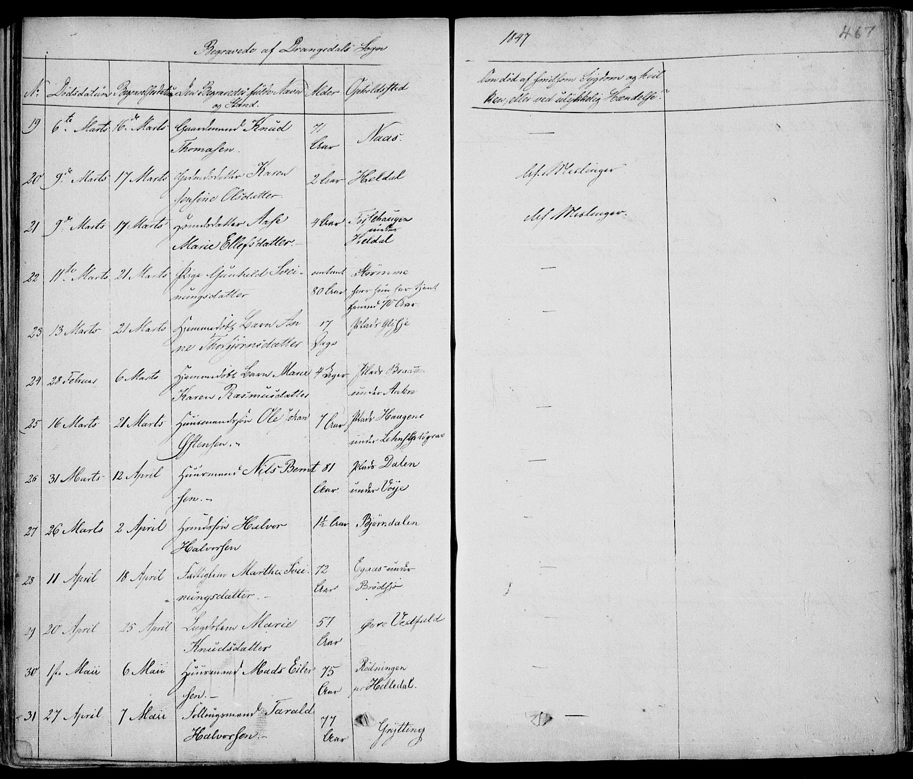 Drangedal kirkebøker, AV/SAKO-A-258/F/Fa/L0007a: Parish register (official) no. 7a, 1837-1856, p. 467