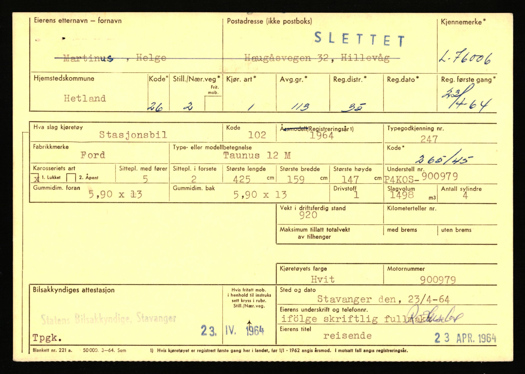 Stavanger trafikkstasjon, AV/SAST-A-101942/0/F/L0068: L-75000 - L-76799, 1930-1971, p. 1233