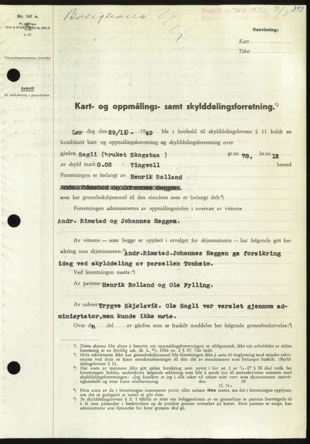 Nordmøre sorenskriveri, AV/SAT-A-4132/1/2/2Ca: Mortgage book no. A114, 1950-1950, Diary no: : 766/1950