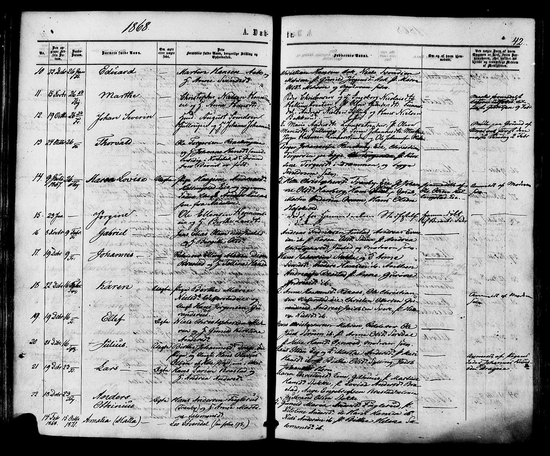 Lier kirkebøker, AV/SAKO-A-230/F/Fa/L0013: Parish register (official) no. I 13, 1865-1874, p. 42