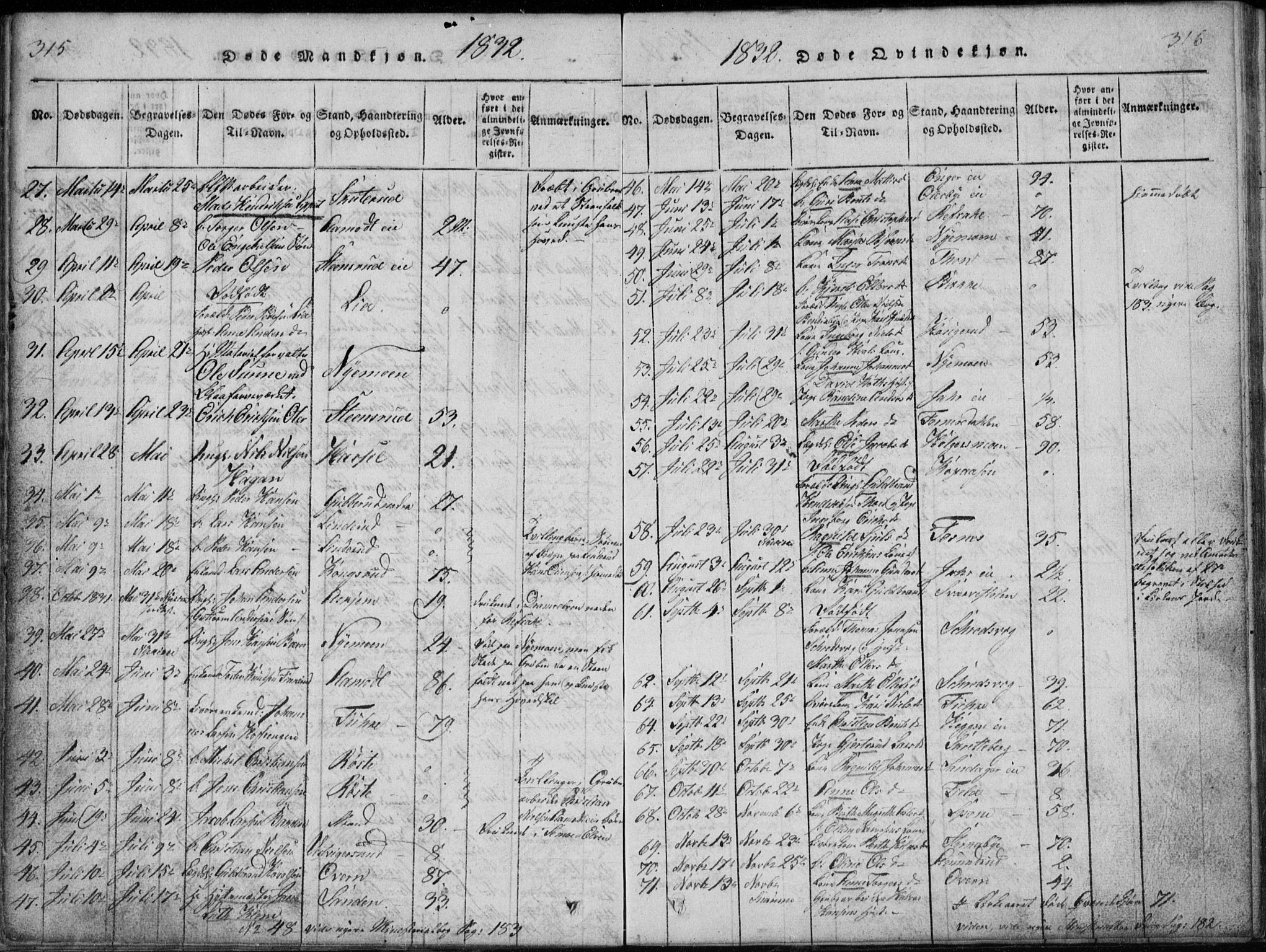 Modum kirkebøker, AV/SAKO-A-234/G/Ga/L0002: Parish register (copy) no. I 2, 1824-1832, p. 315-316