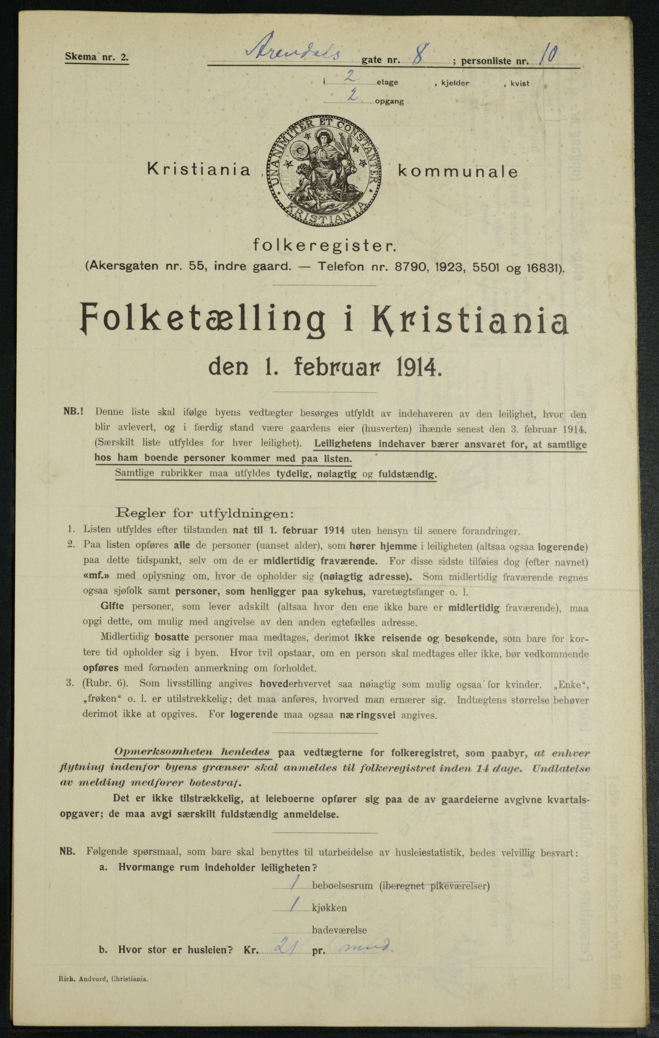 OBA, Municipal Census 1914 for Kristiania, 1914, p. 2036
