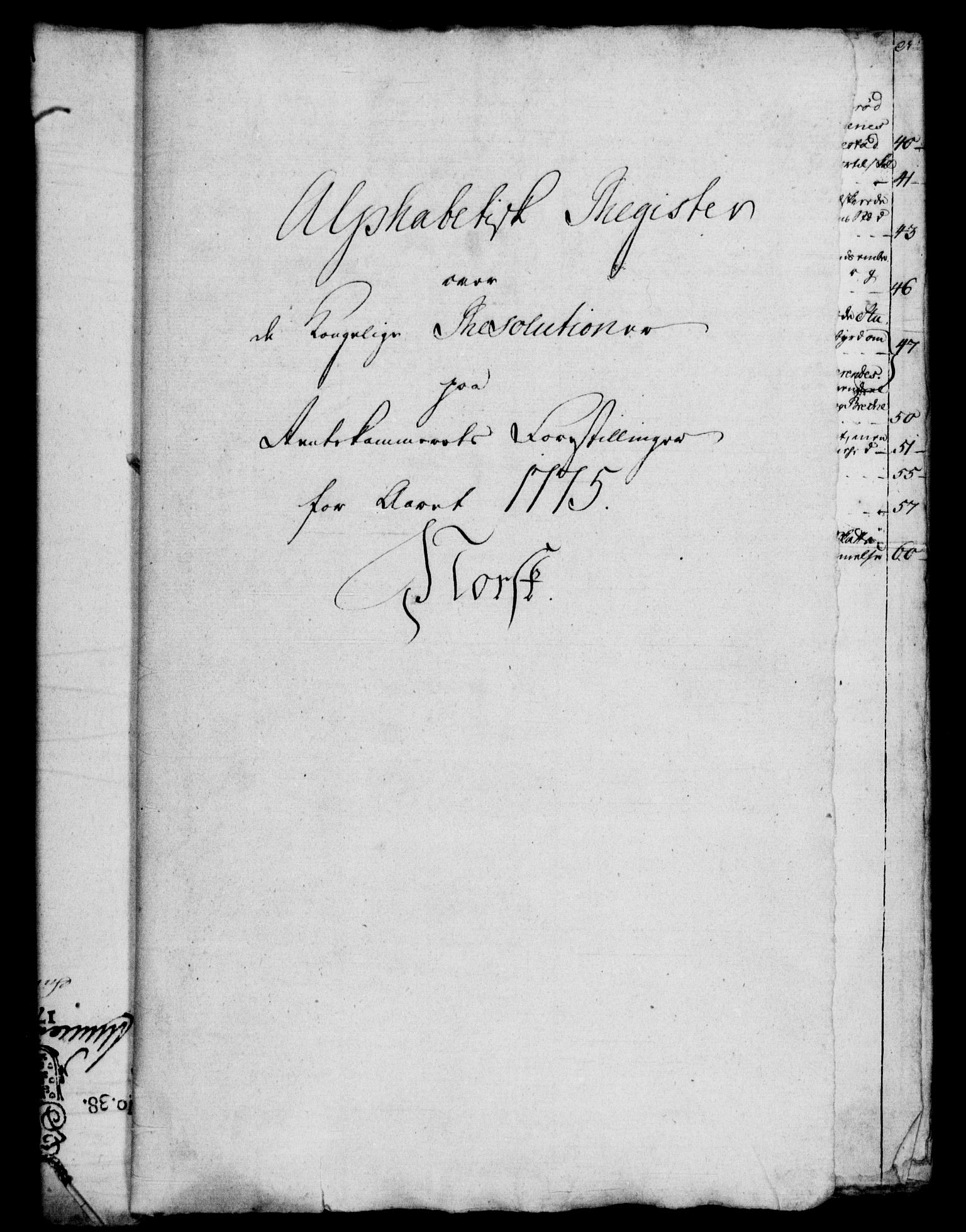 Rentekammeret, Kammerkanselliet, RA/EA-3111/G/Gf/Gfb/L0010: Register til norske relasjons- og resolusjonsprotokoller (merket RK 52.105), 1775-1780, p. 2