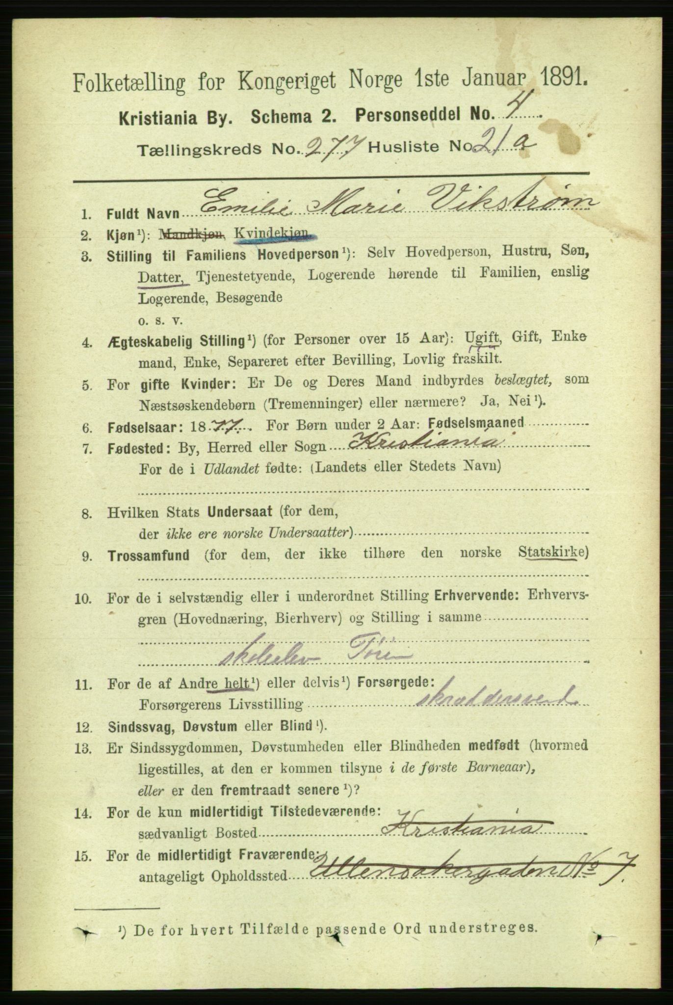 RA, 1891 census for 0301 Kristiania, 1891, p. 168537