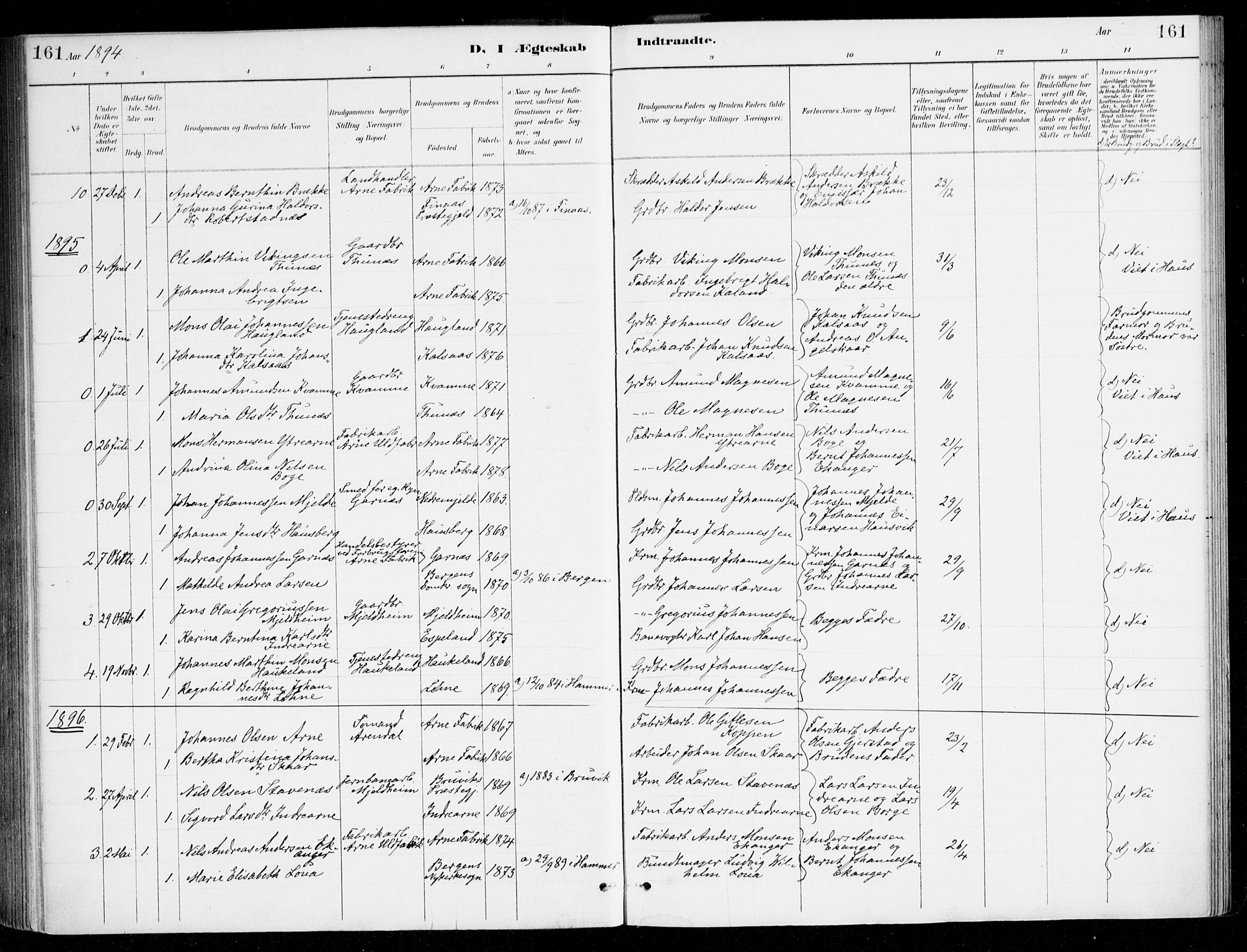 Haus sokneprestembete, SAB/A-75601/H/Haa/Haad/L0001: Parish register (official) no. D 1, 1887-1898, p. 161