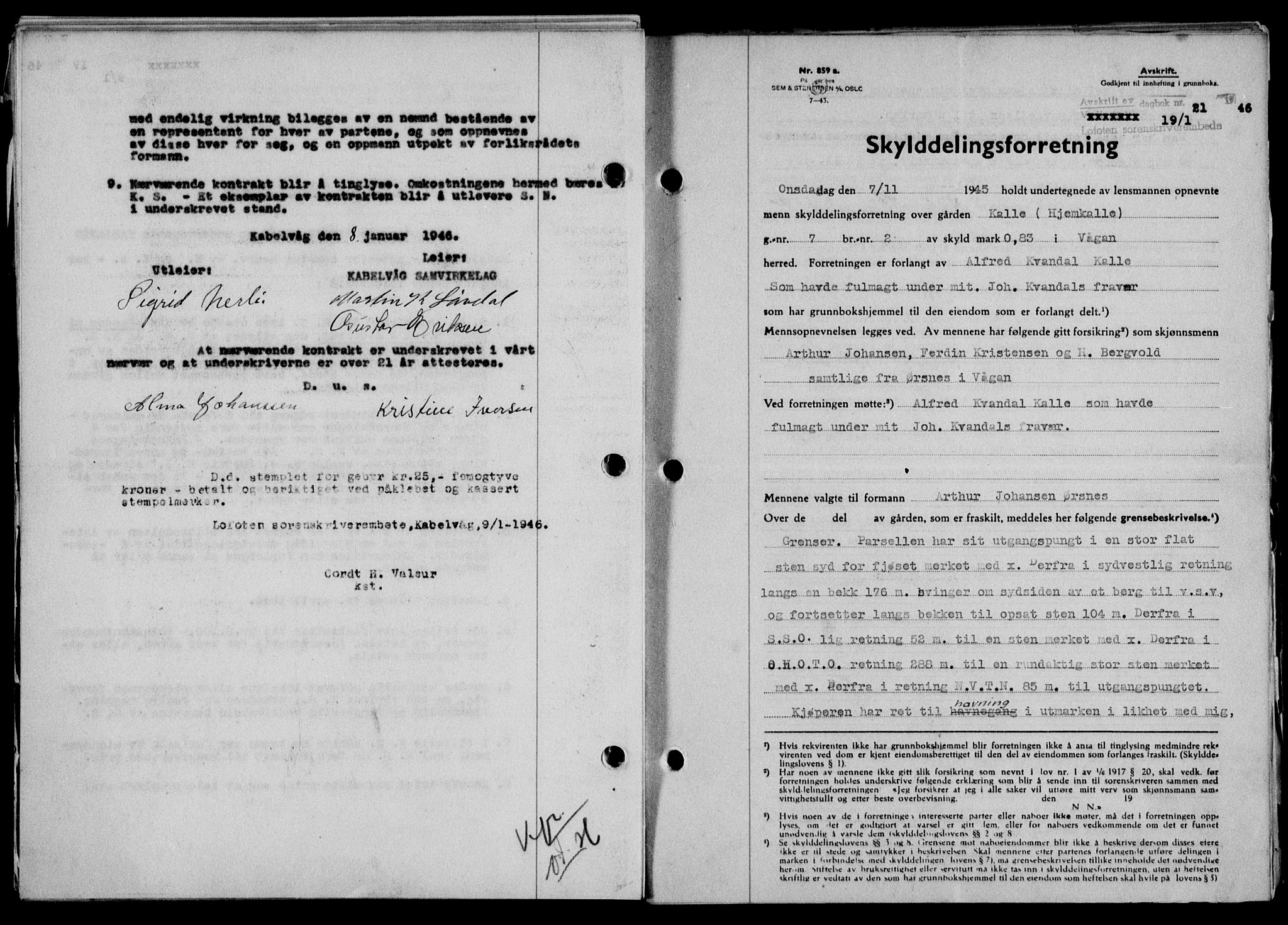 Lofoten sorenskriveri, SAT/A-0017/1/2/2C/L0013a: Mortgage book no. 13a, 1944-1946, Diary no: : 21/1946