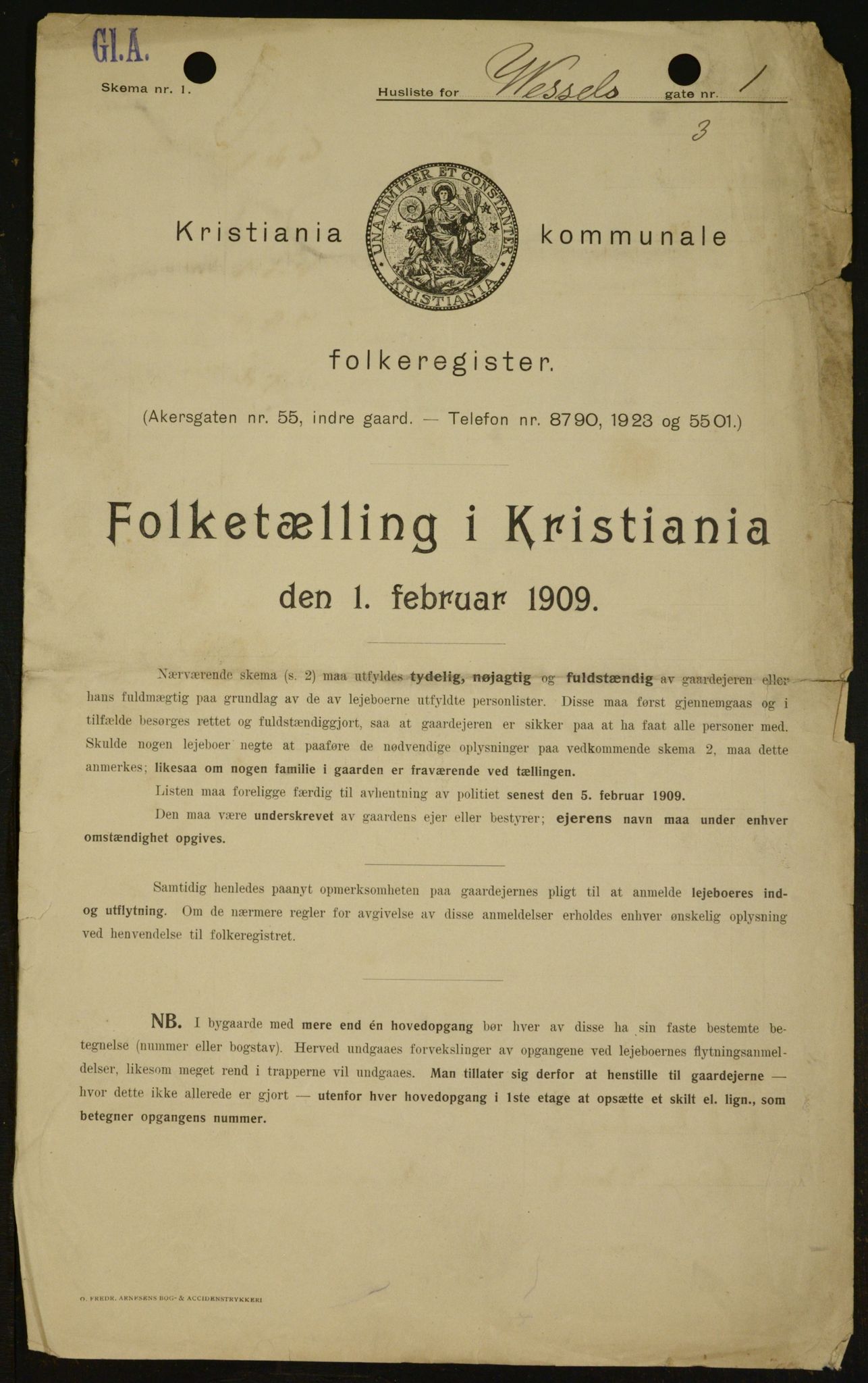 OBA, Municipal Census 1909 for Kristiania, 1909, p. 116083