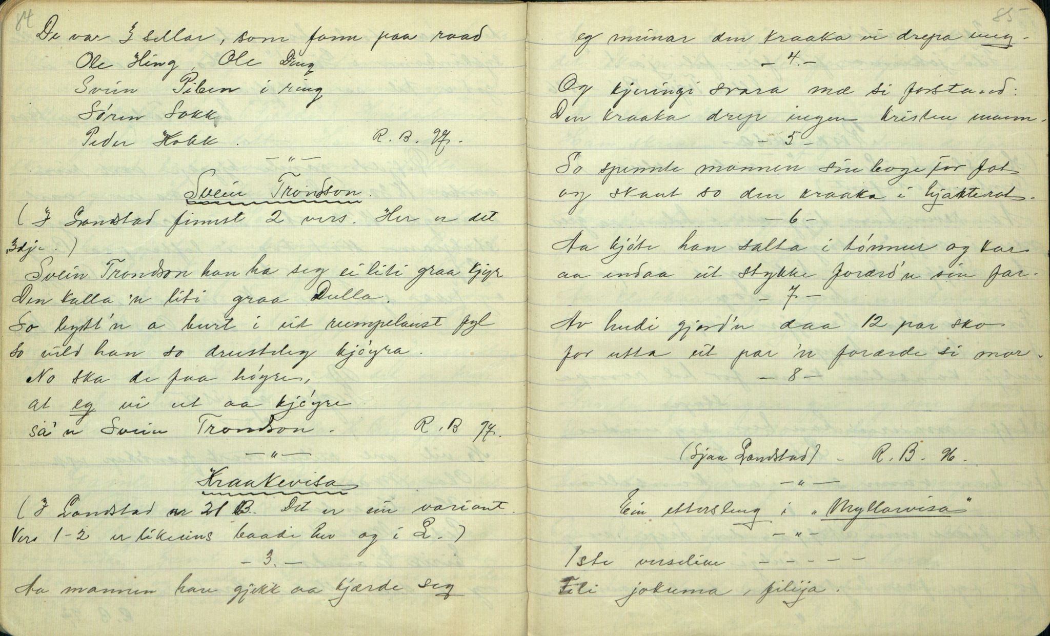 Rikard Berge, TEMU/TGM-A-1003/F/L0001/0005: 001-030 Innholdslister / 2. Erindringer om merkelige begivenheter, slegter, personligheder, 1900, p. 84-85