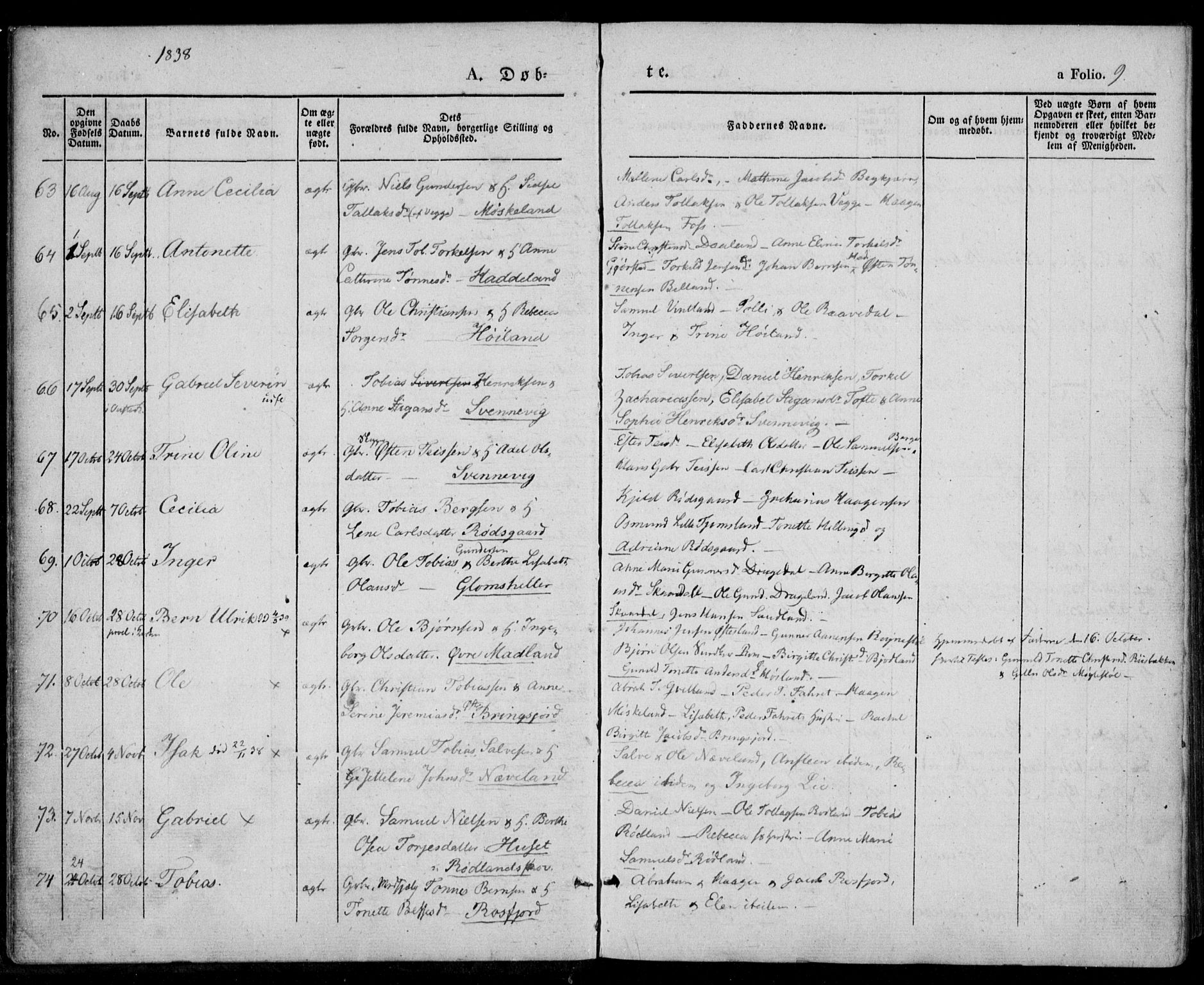 Lyngdal sokneprestkontor, AV/SAK-1111-0029/F/Fa/Fac/L0008: Parish register (official) no. A 8, 1837-1852, p. 9