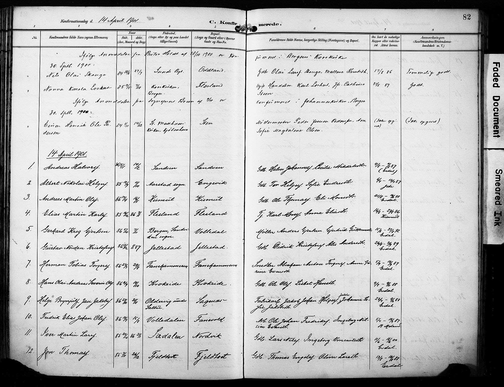 Fana Sokneprestembete, SAB/A-75101/H/Haa/Haab/L0003: Parish register (official) no. B 3, 1898-1907, p. 82