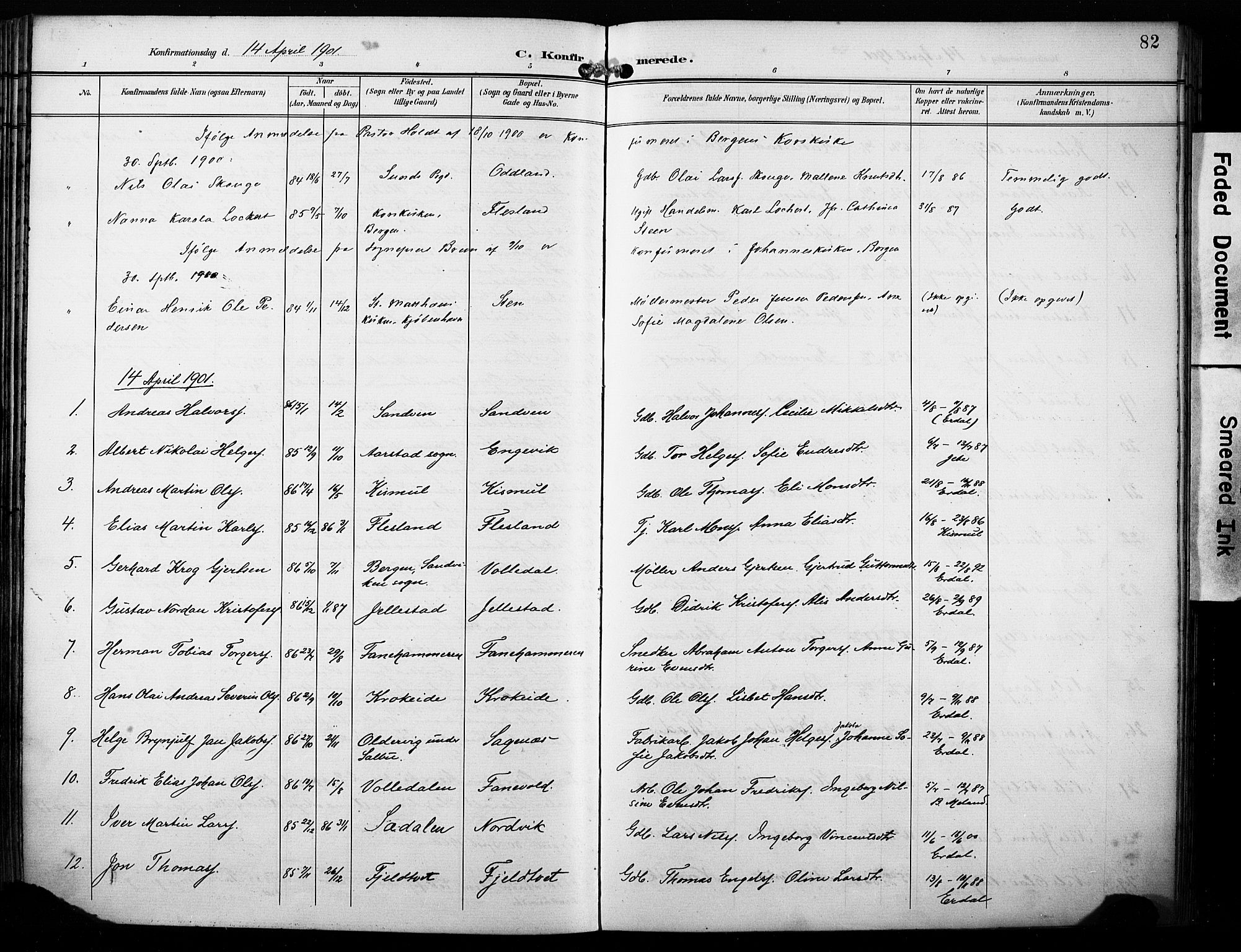 Fana Sokneprestembete, AV/SAB-A-75101/H/Haa/Haab/L0003: Parish register (official) no. B 3, 1898-1907, p. 82