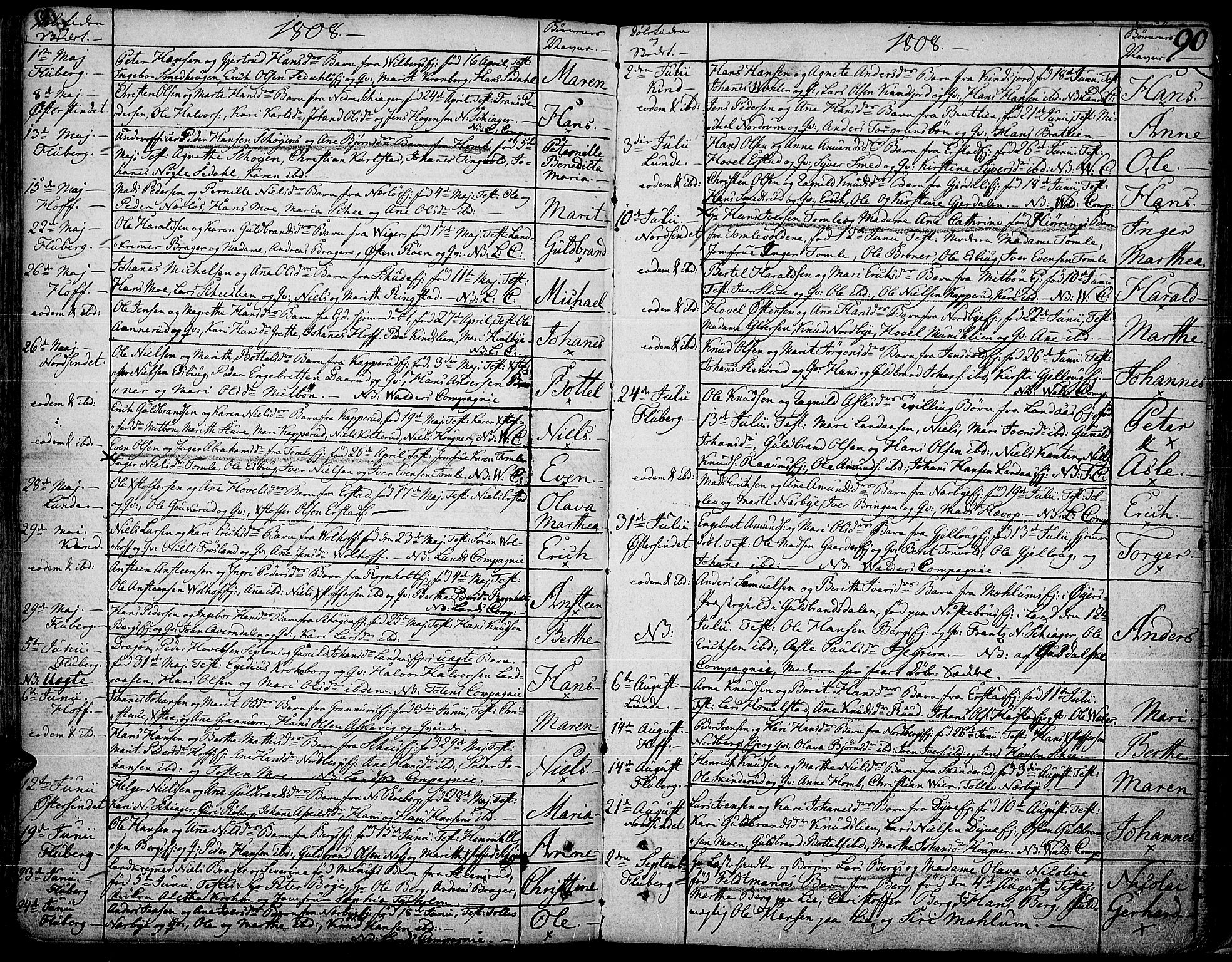 Land prestekontor, SAH/PREST-120/H/Ha/Haa/L0006: Parish register (official) no. 6, 1784-1813, p. 90