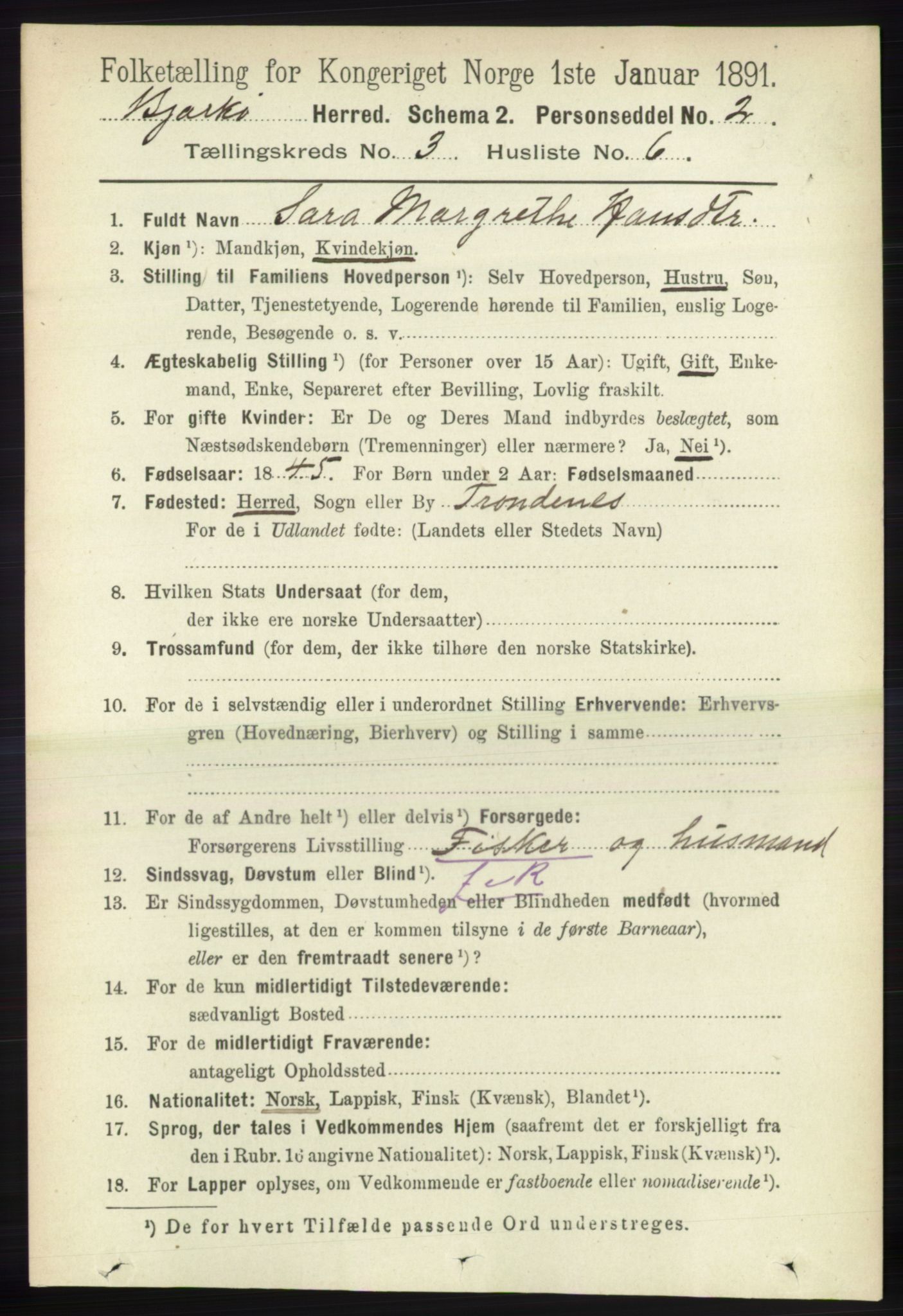 RA, 1891 census for 1915 Bjarkøy, 1891, p. 1571