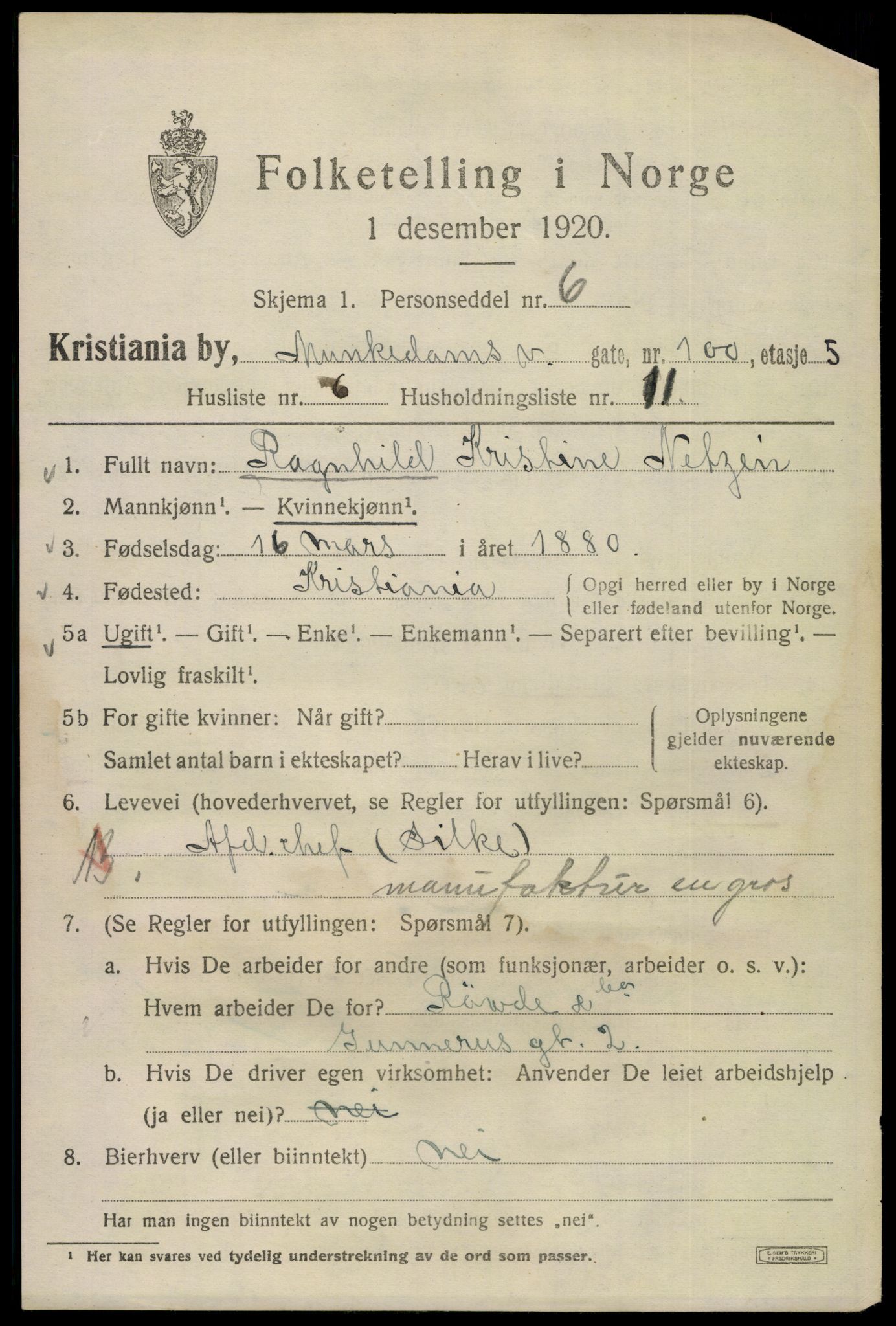 SAO, 1920 census for Kristiania, 1920, p. 404629