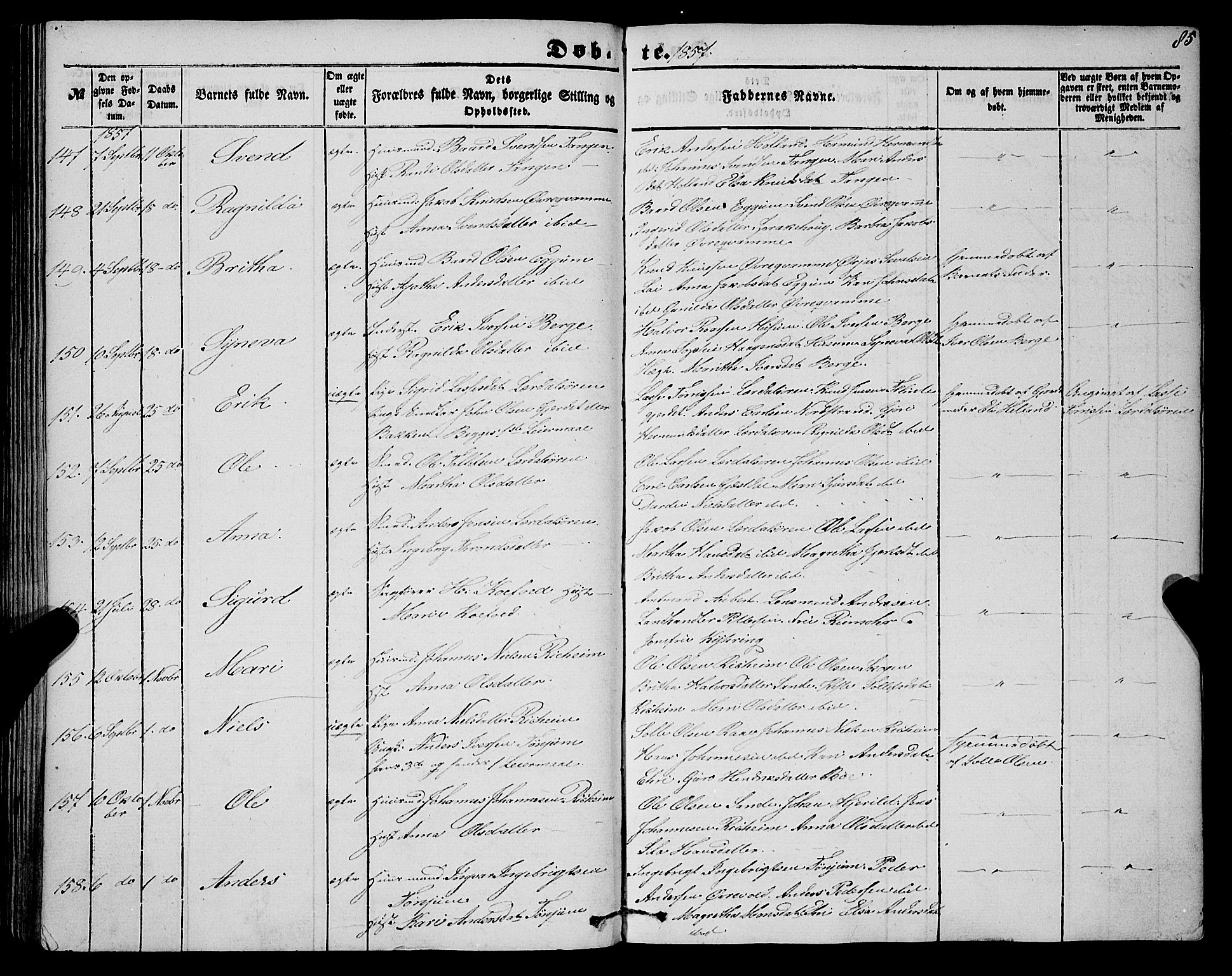 Lærdal sokneprestembete, SAB/A-81201: Parish register (official) no. A 11, 1850-1866, p. 85